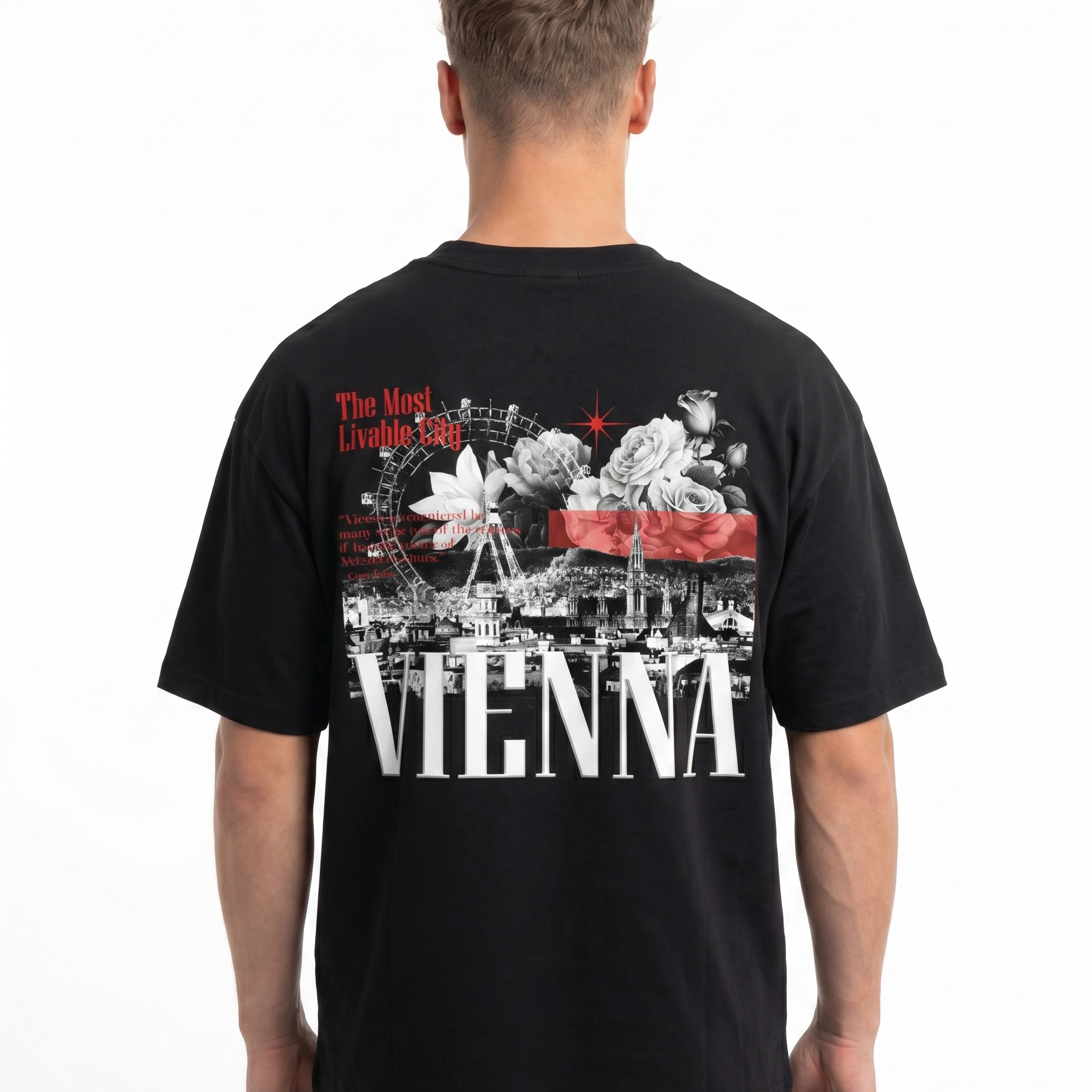 Vienna Oversized Tee Schwarz Rueckansicht - CLOVIE Streetwear