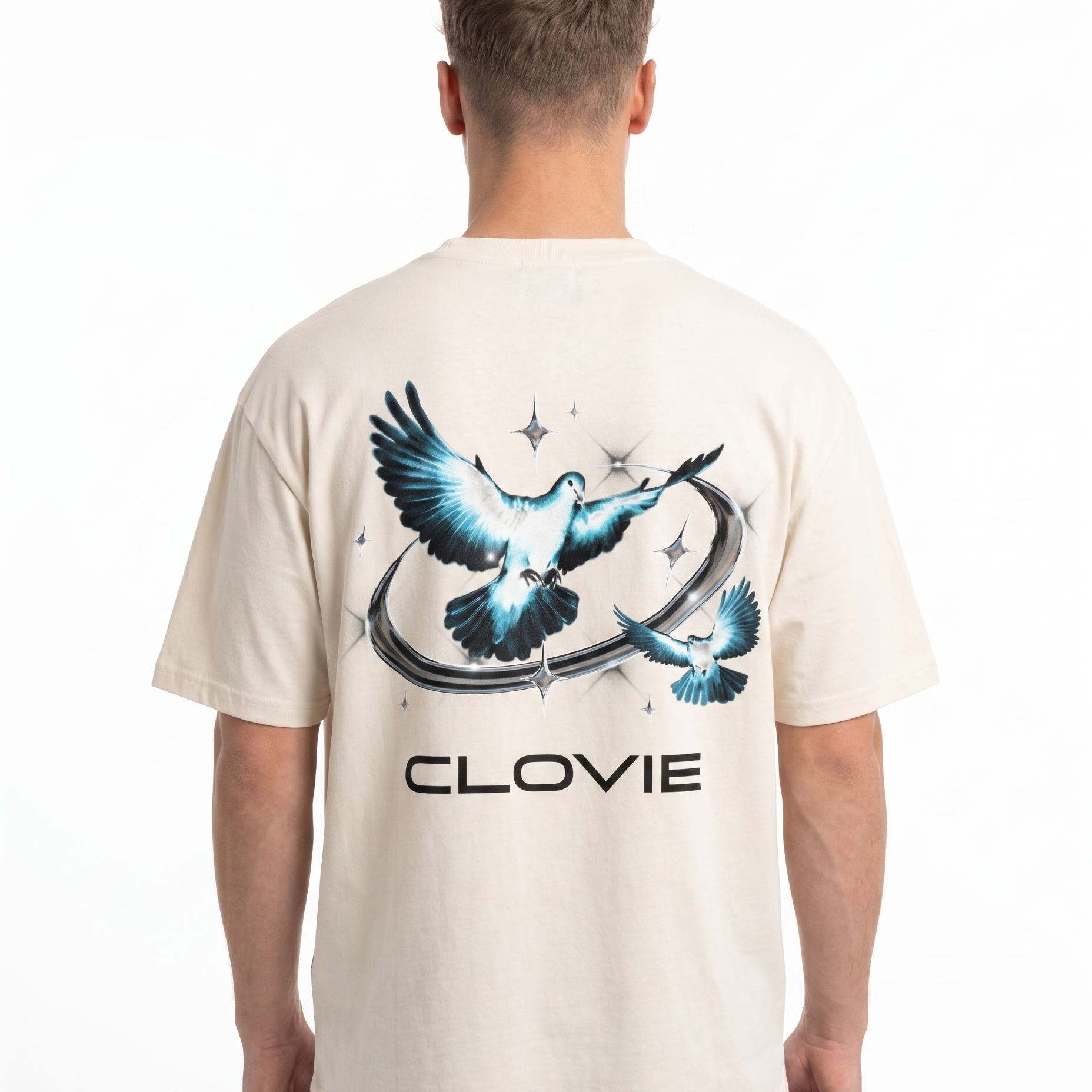 Bird universum Oversized Tee Natural Raw Rueckansicht - CLOVIE Streetwear