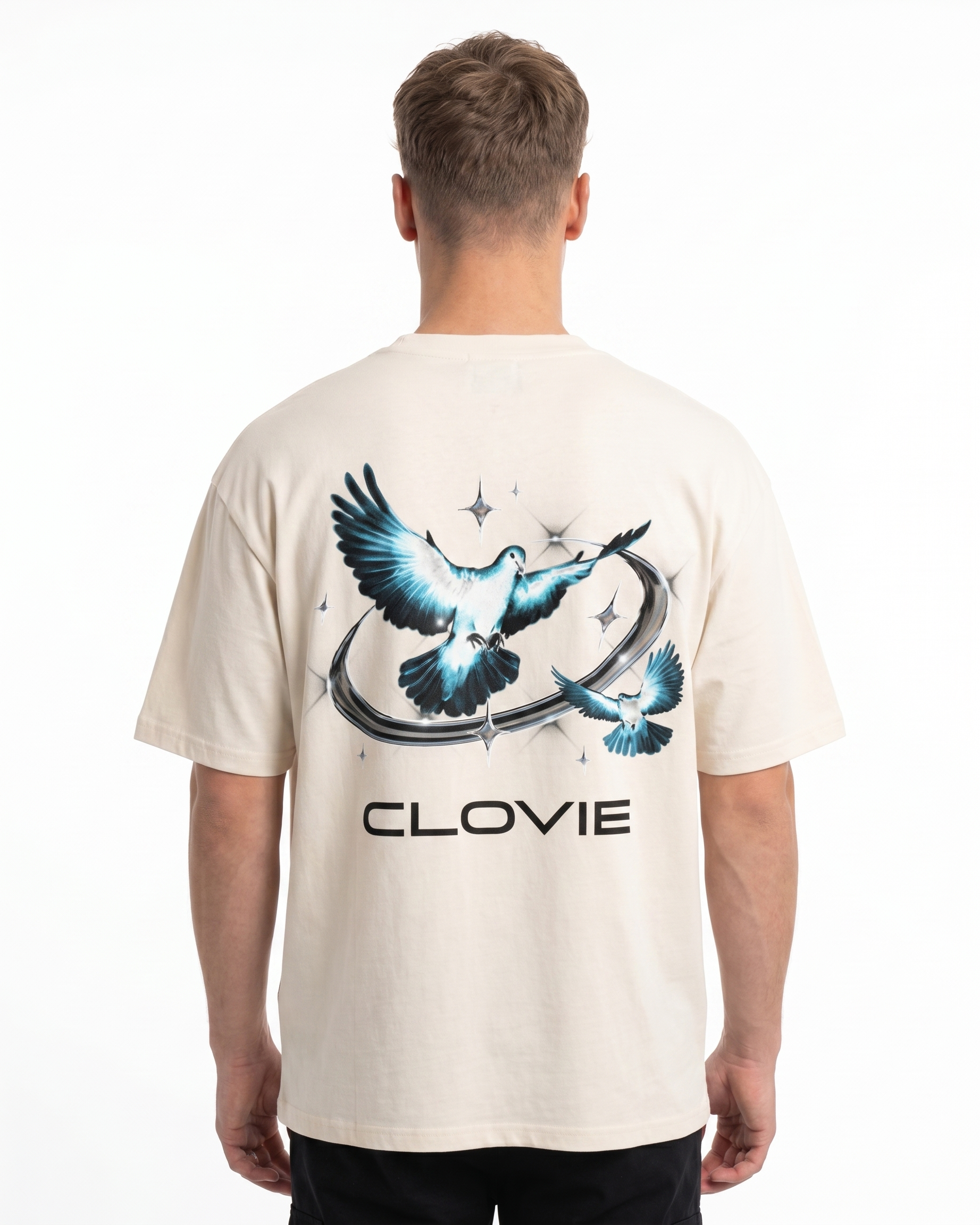 Bird universum Oversized Tee Natural Raw Rueckansicht - CLOVIE Streetwear
