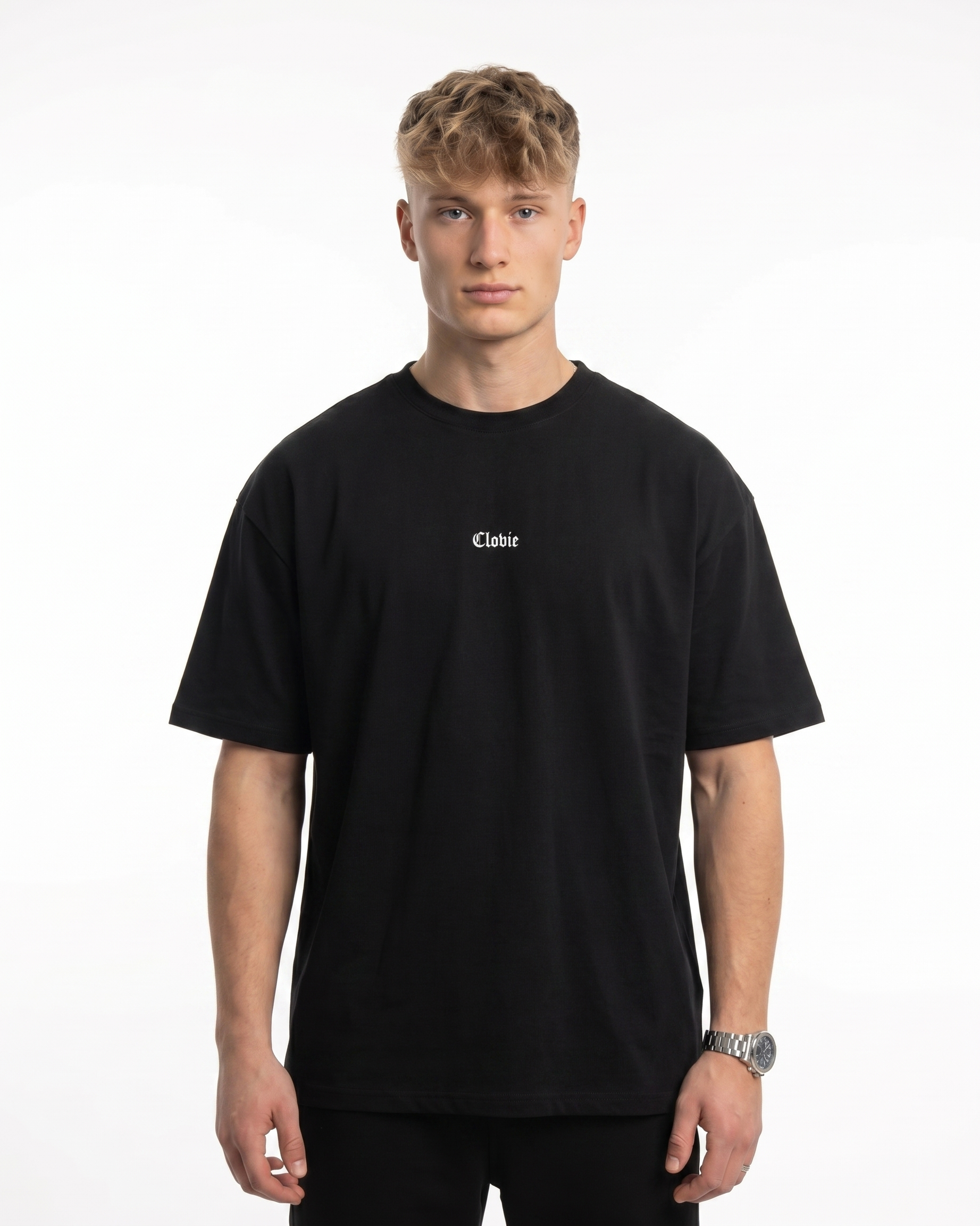Bird universum Oversized Tee Schwarz Vorderansicht - CLOVIE Streetwear