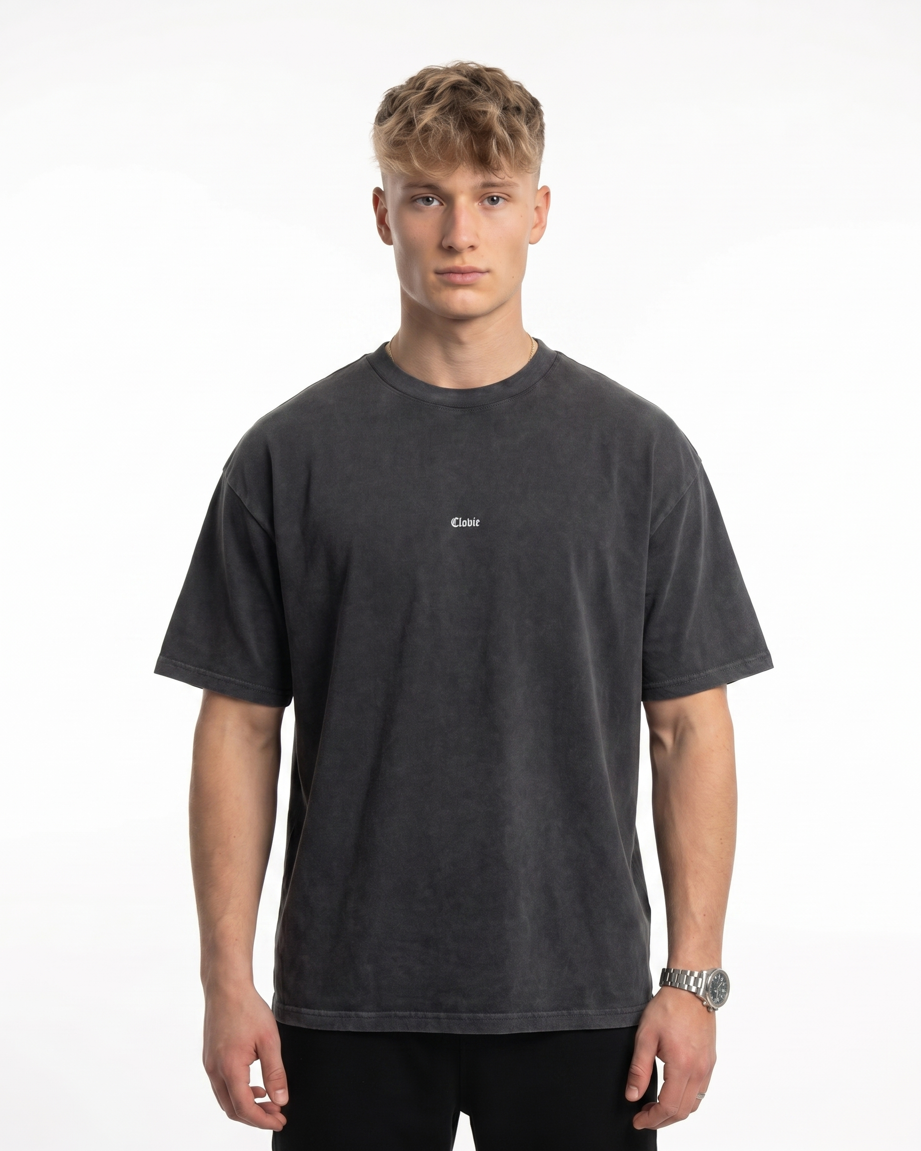 Bird universum Oversized Tee Washed Black Vorderansicht - CLOVIE Streetwear