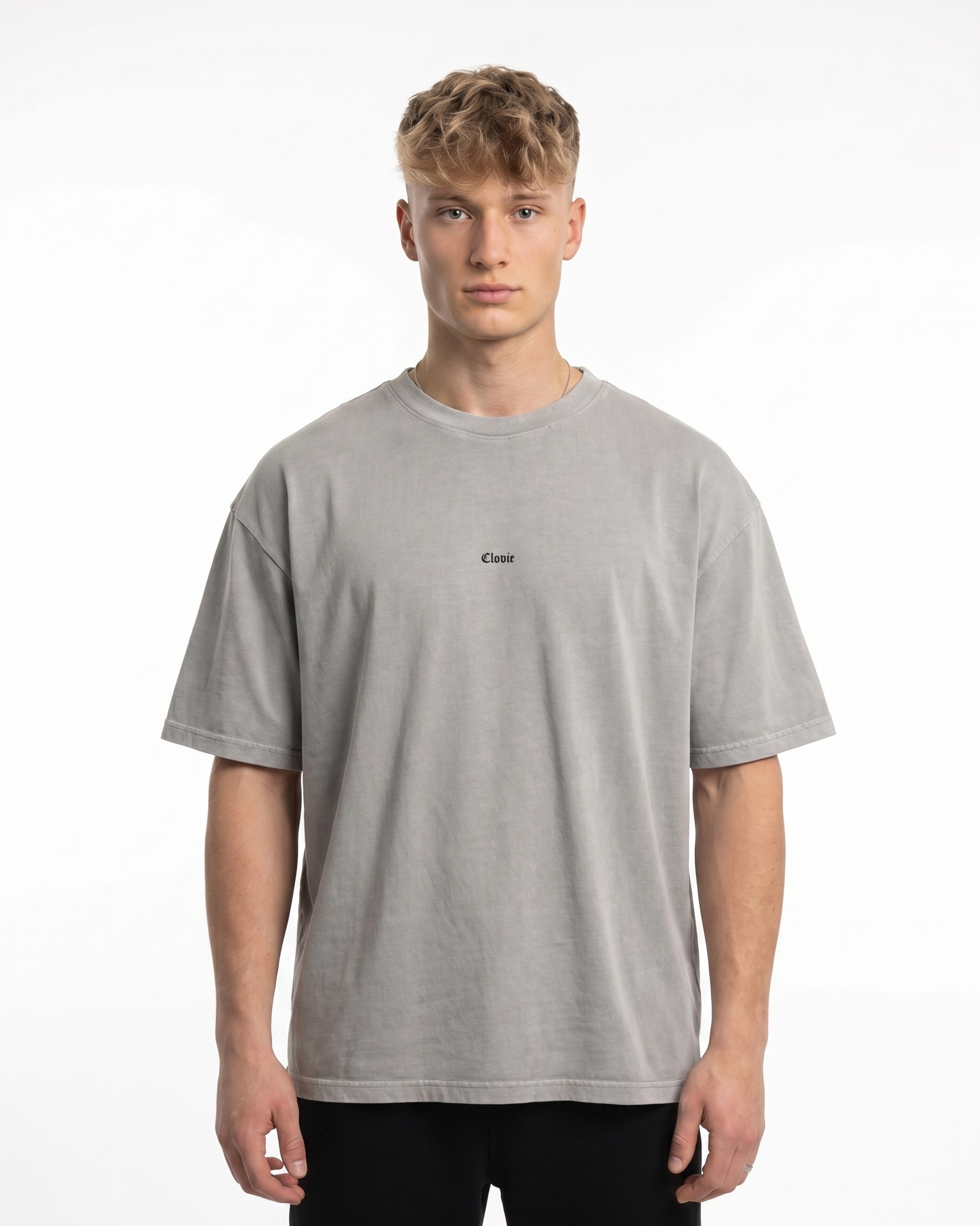 Bird universum Oversized Tee Washed Grey Vorderansicht - CLOVIE Streetwear