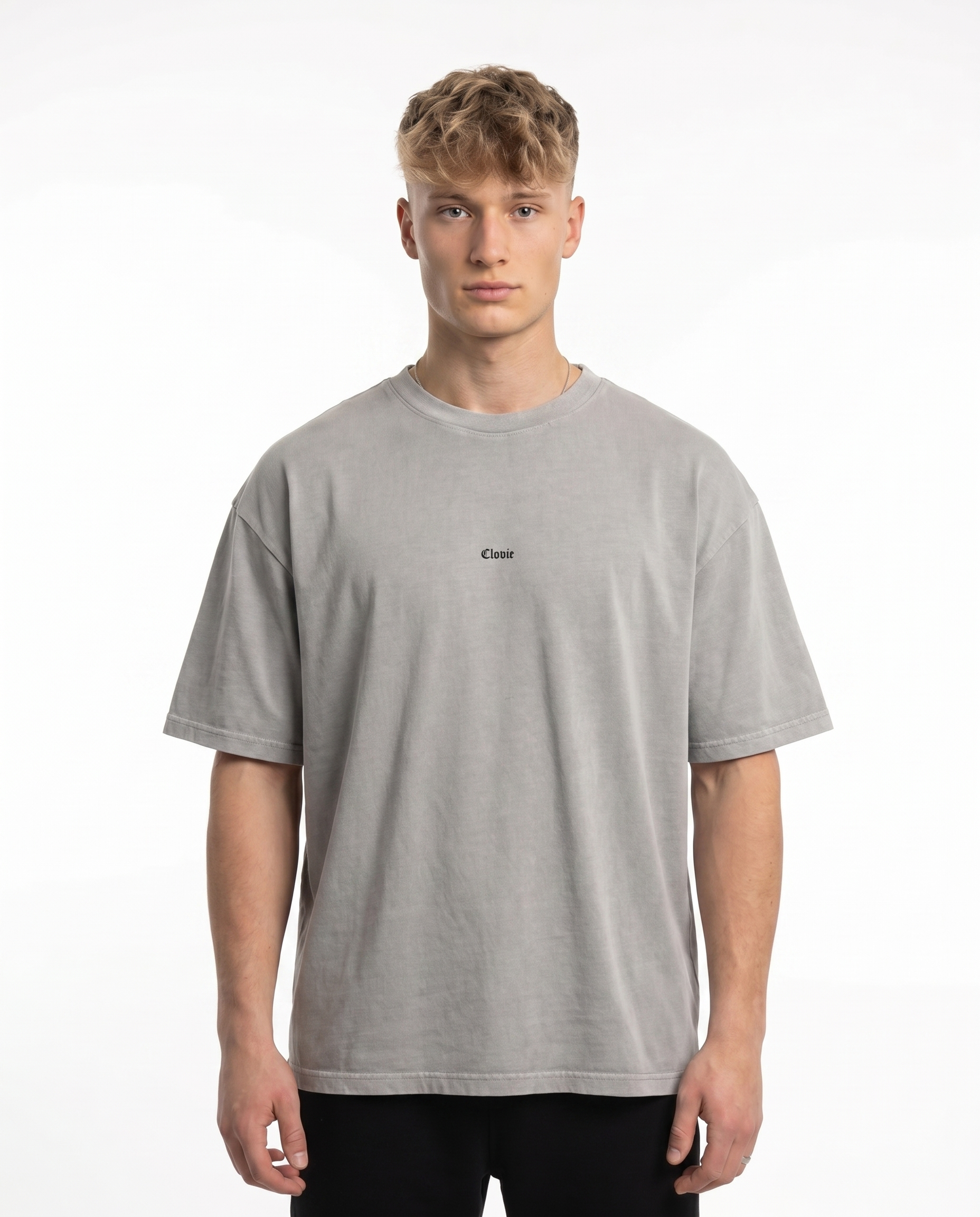 Bird universum Oversized Tee Washed Grey Vorderansicht - CLOVIE Streetwear