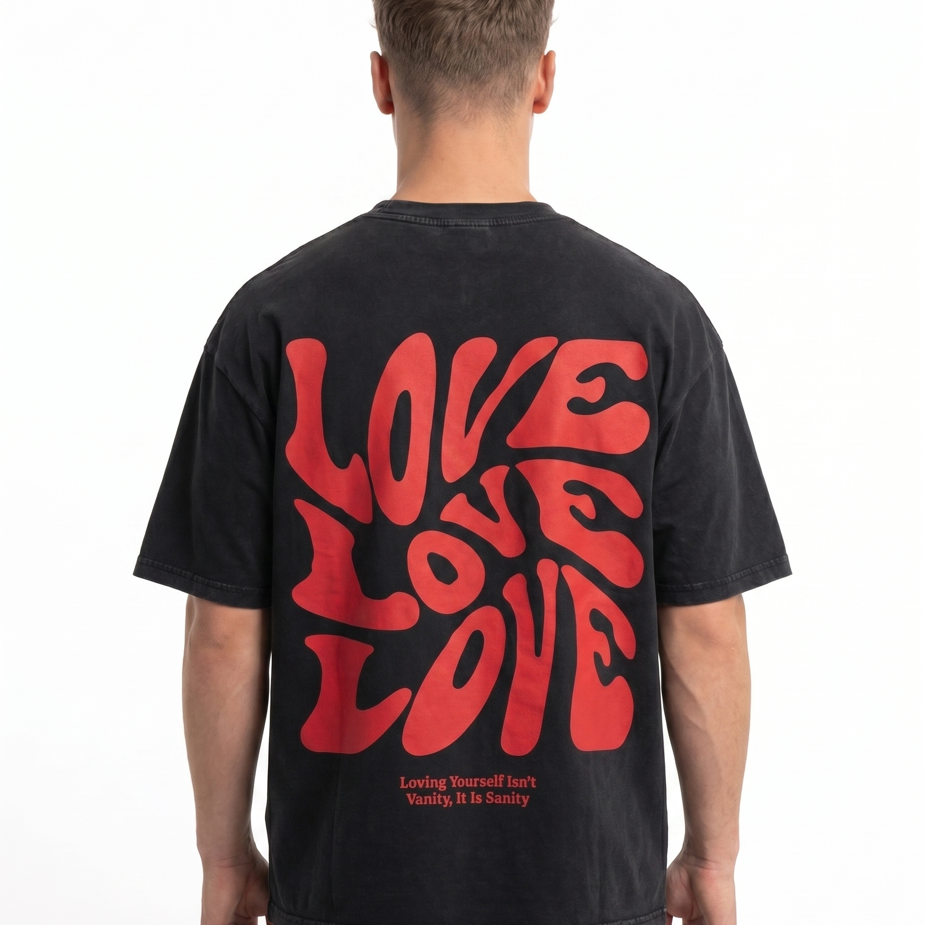Loving yourself washed Oversized Tee Black Rueckansicht - CLOVIE Streetwear