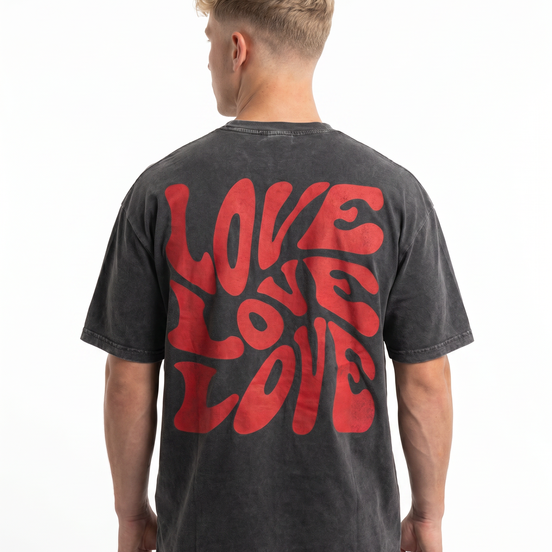 Loving yourself washed Oversized Tee Asphalt Rueckansicht - CLOVIE Streetwear