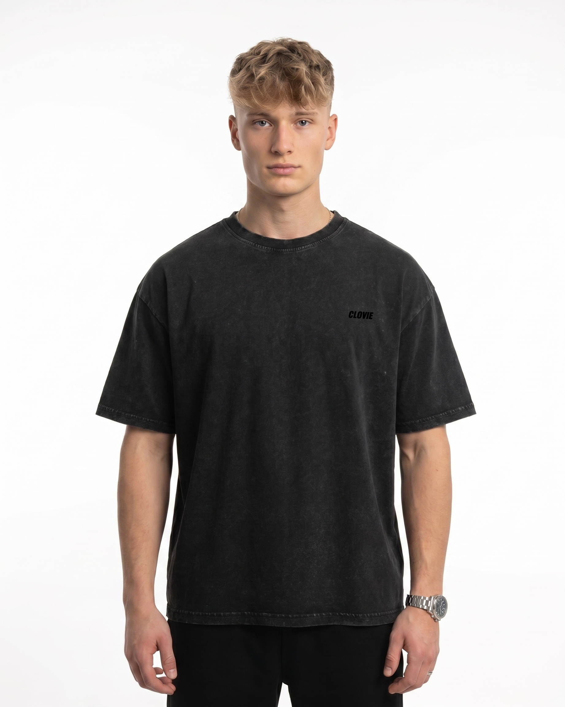Loving yourself washed Oversized Tee Black Vorderansicht - CLOVIE Streetwear