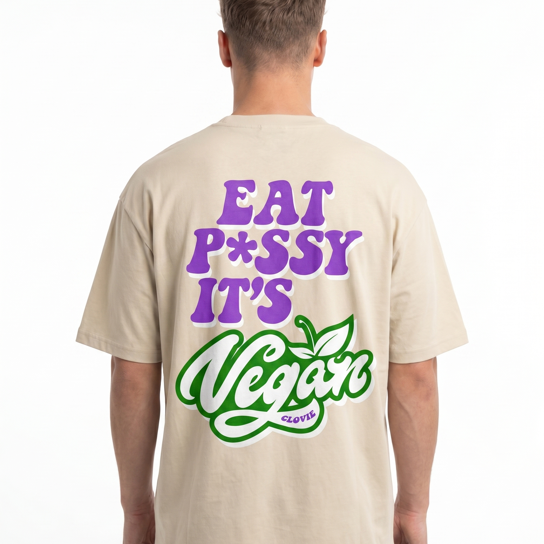 Eat pssy vegan Oversized Tee Sand Rueckansicht - CLOVIE Streetwear