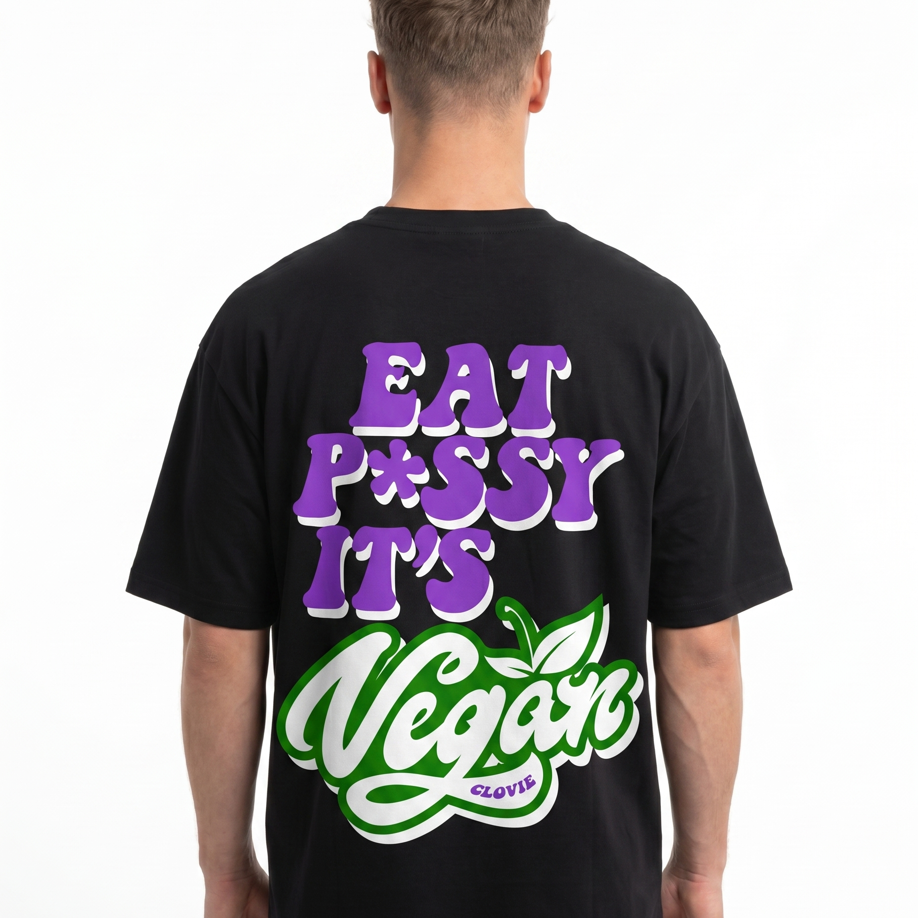 Eat pssy vegan Oversized Tee Black Rueckansicht - CLOVIE Streetwear