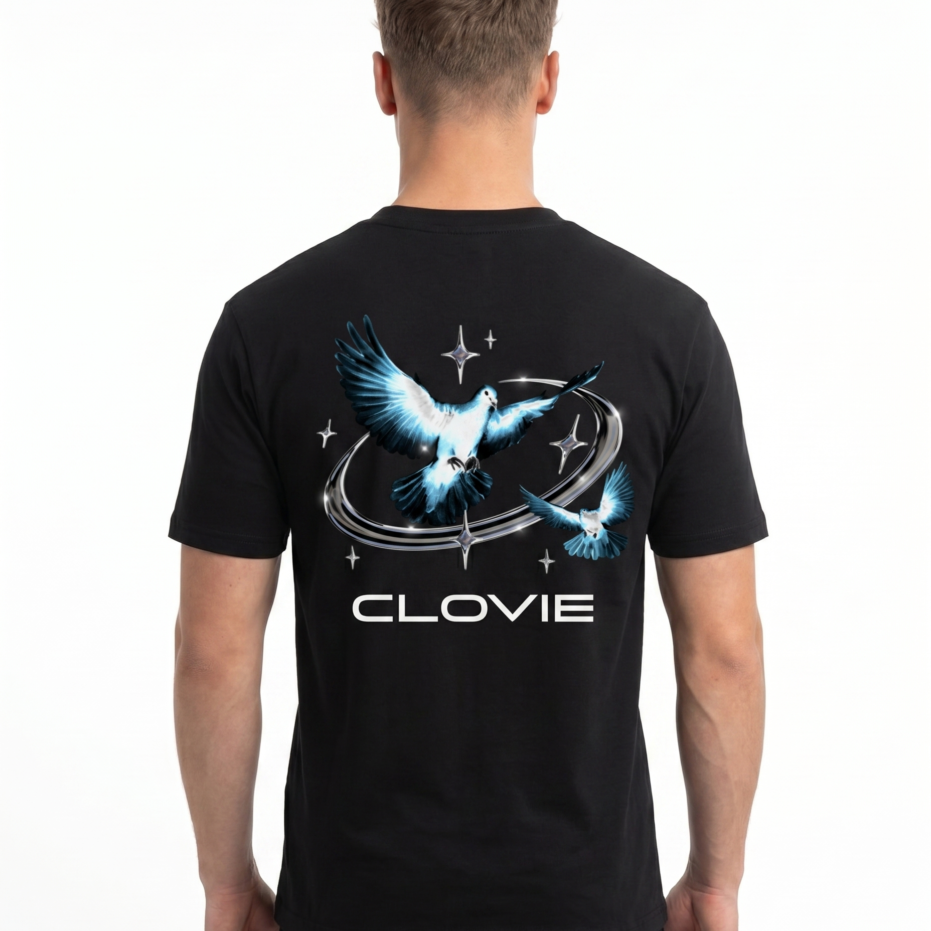 Bird universum Standard Tee Schwarz Rueckansicht - CLOVIE Streetwear