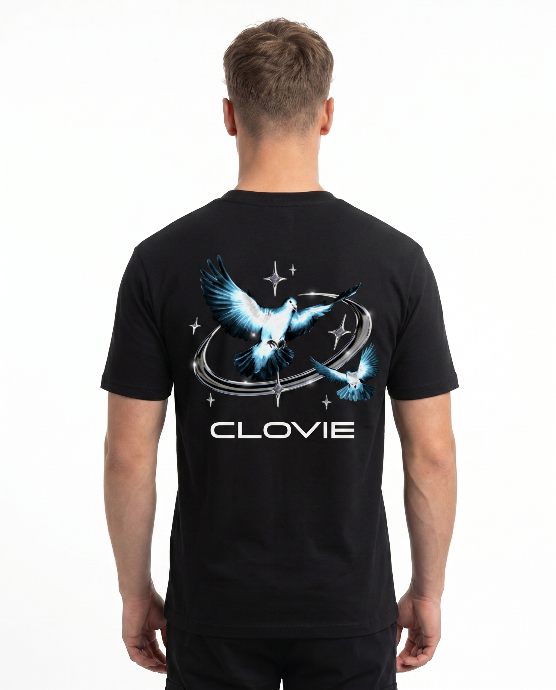 Bird universum Standard Tee Schwarz Rueckansicht - CLOVIE Streetwear