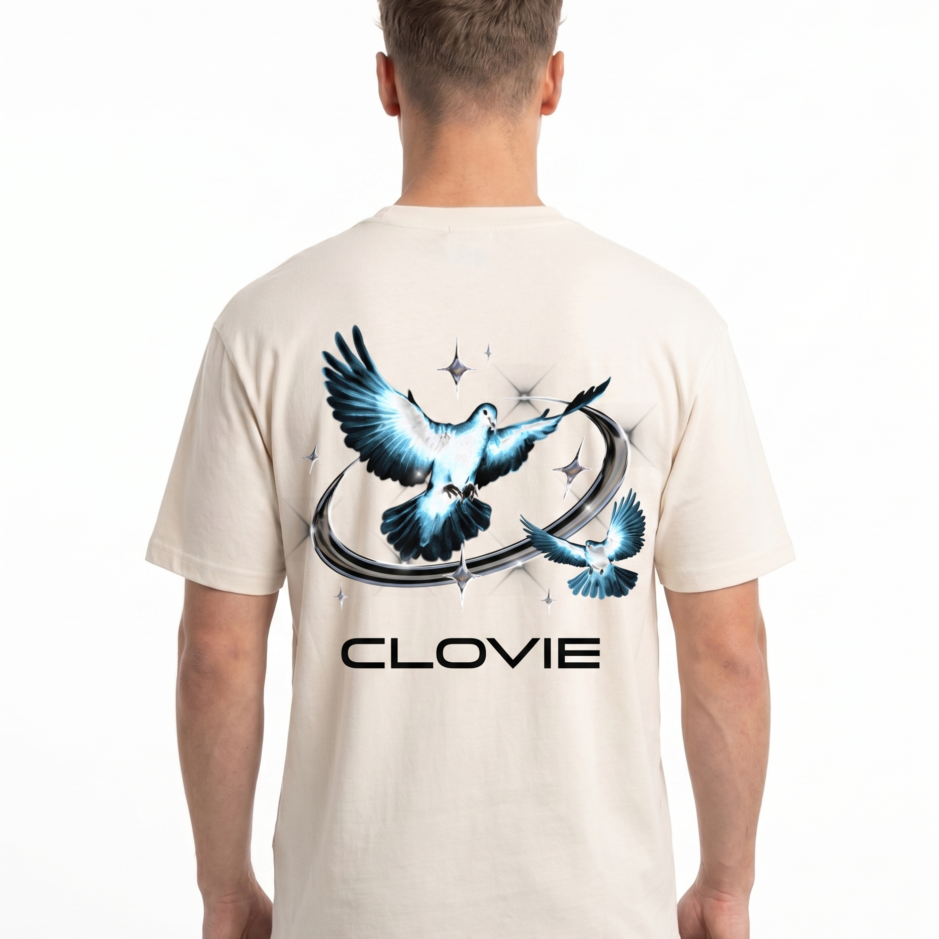 Bird universum Standard Tee Natural Raw Rueckansicht - CLOVIE Streetwear