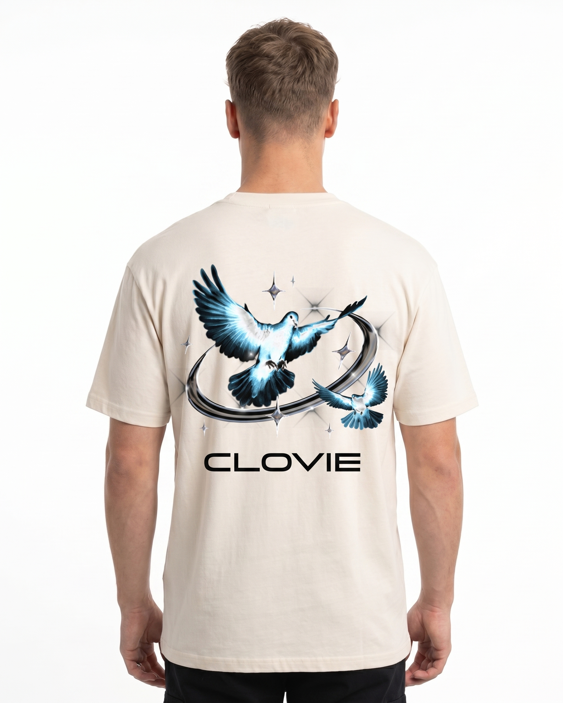 Bird universum Standard Tee Natural Raw Rueckansicht - CLOVIE Streetwear