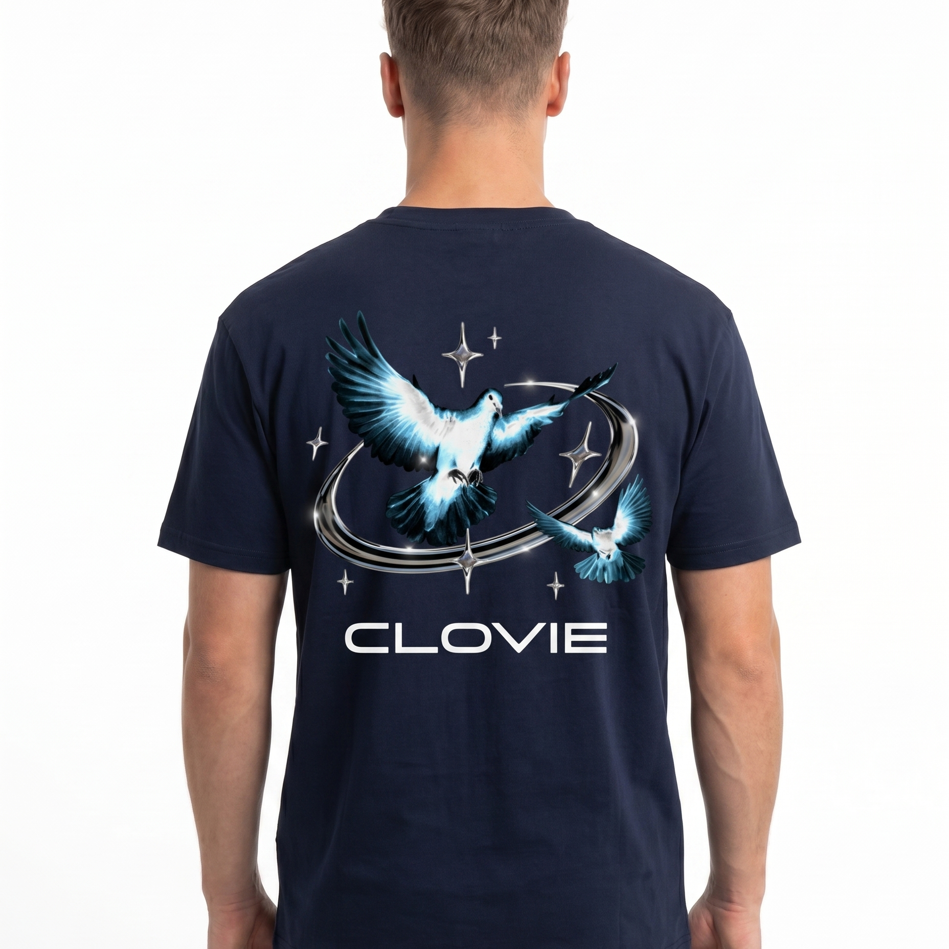 Bird universum Standard Tee French Navy Rueckansicht - CLOVIE Streetwear