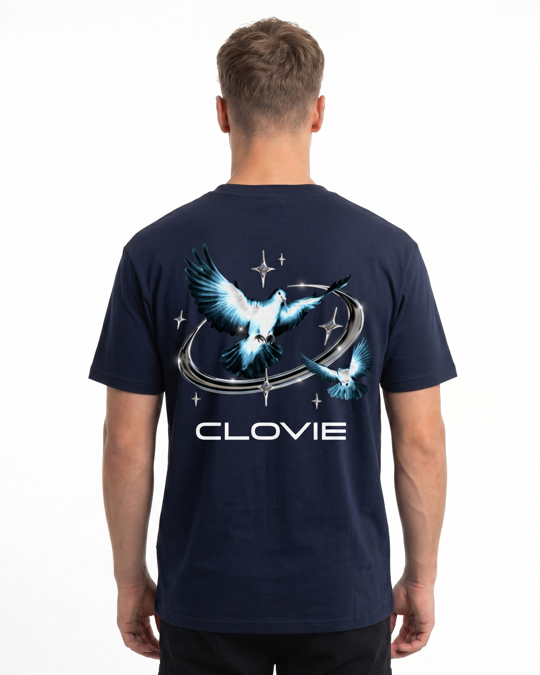Bird universum Standard Tee French Navy Rueckansicht - CLOVIE Streetwear