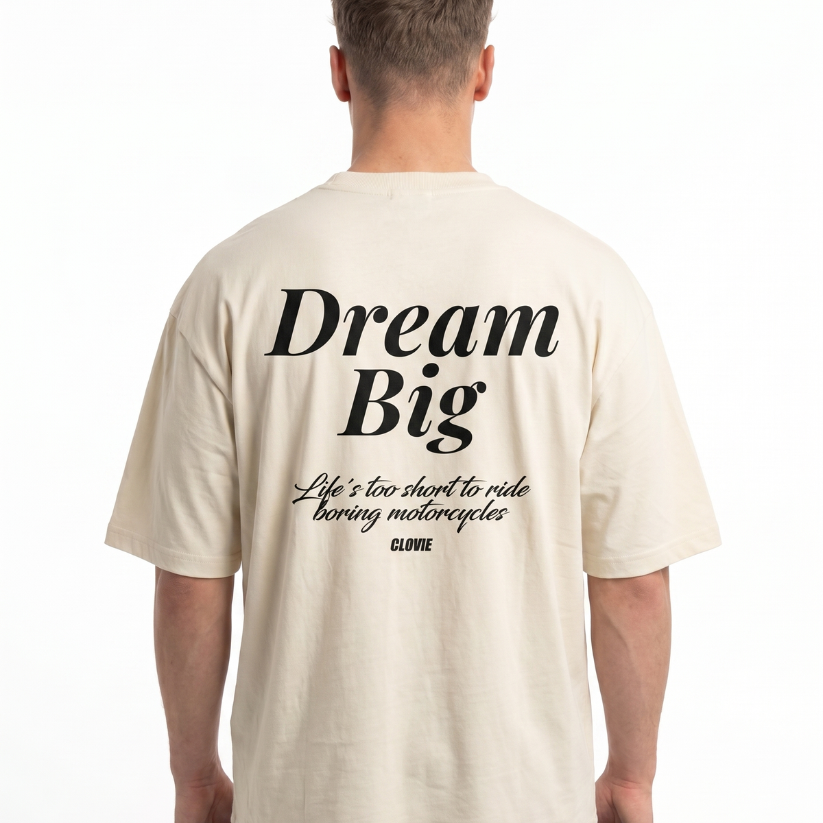 Dream big Oversized Tee Sand - model back print (Natural Raw reuse)
