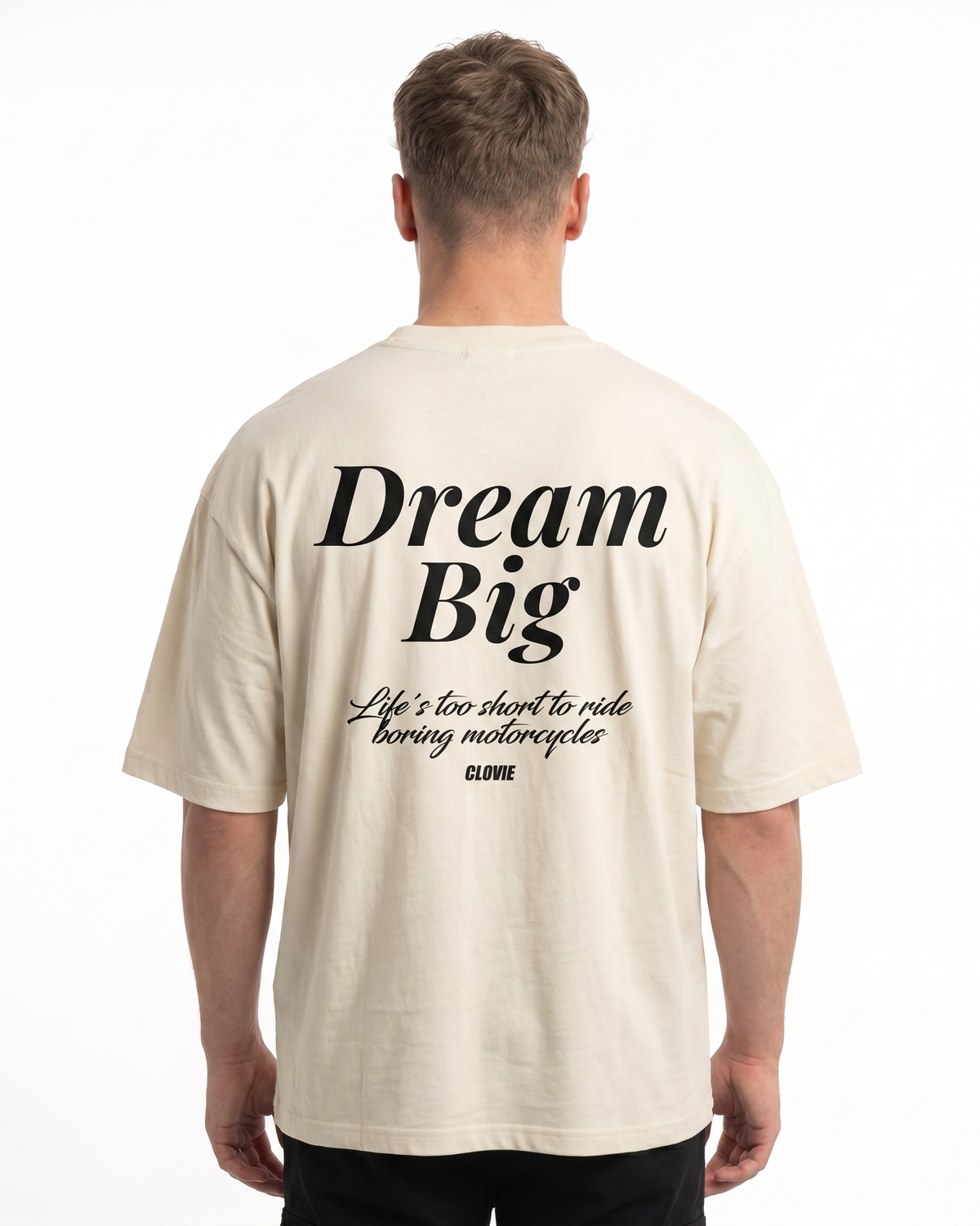 Dream big Oversized Tee Sand - model back print (Natural Raw reuse)
