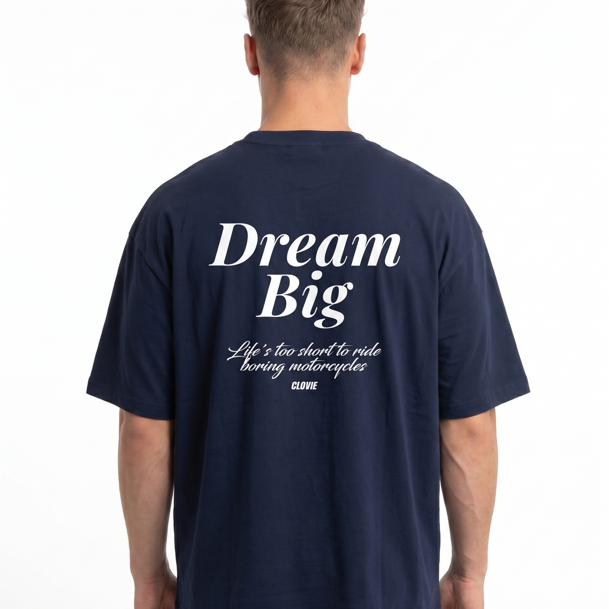 Dream big Oversized Tee Navy - model back print (French Navy reuse)
