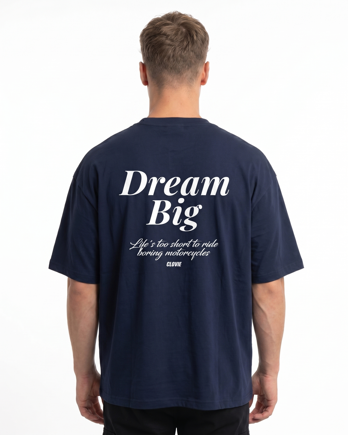 Dream big Oversized Tee Navy - model back print (French Navy reuse)