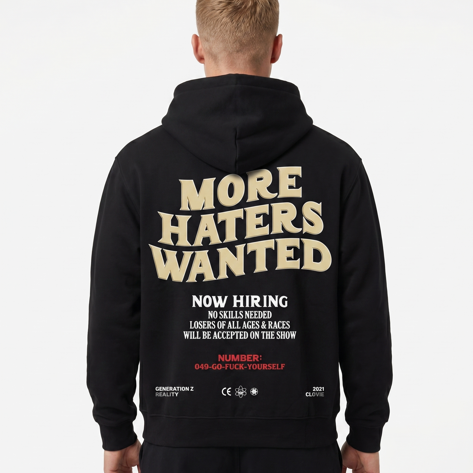 More haters wanted Hoodie Jet Black Rueckansicht