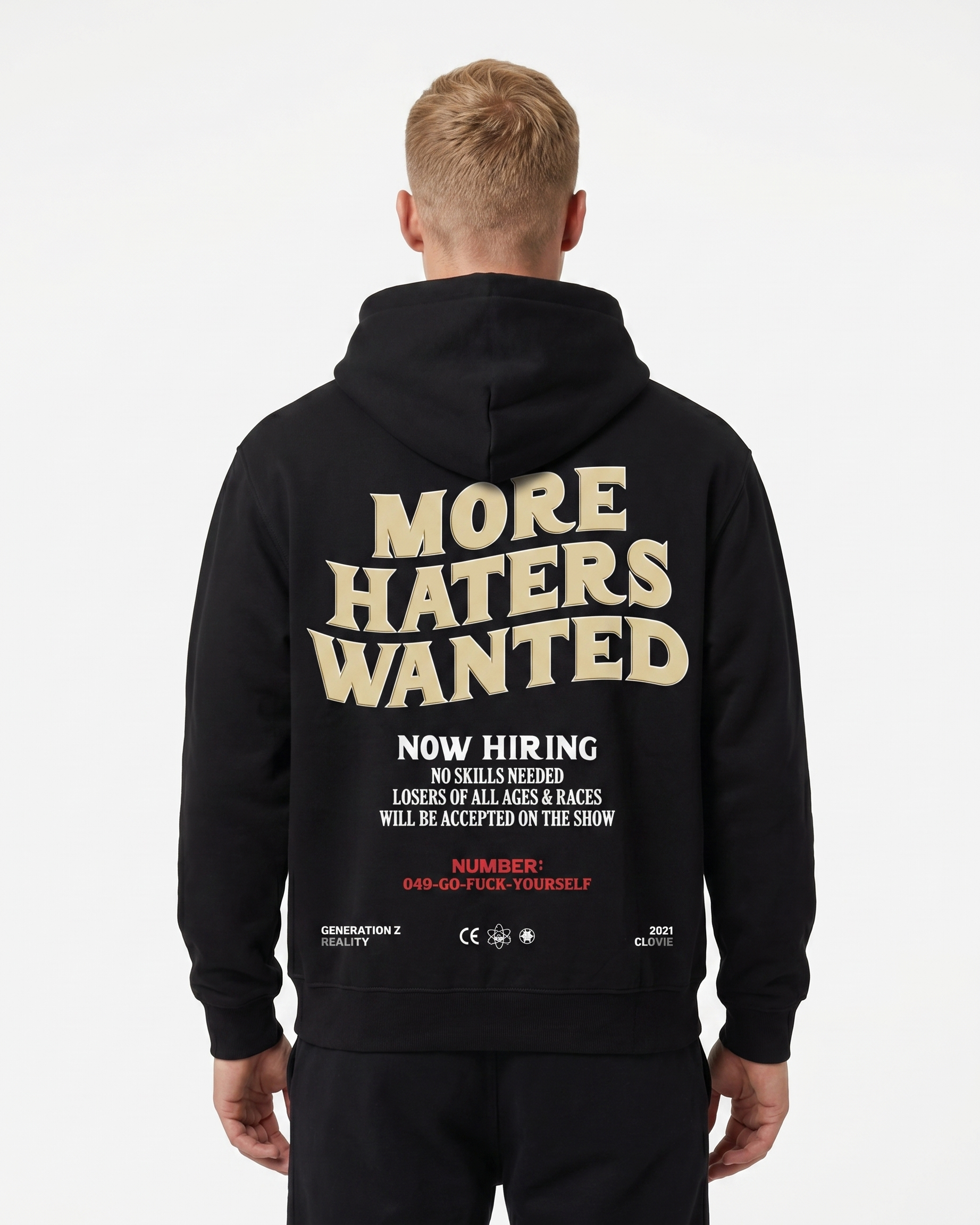 More haters wanted Hoodie Jet Black Rueckansicht