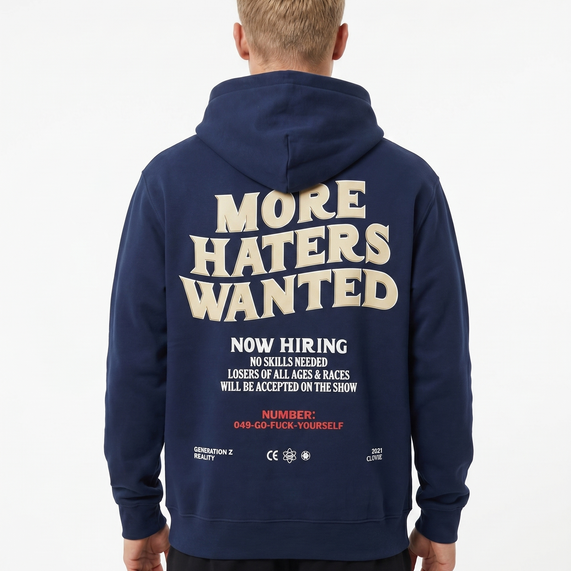 More haters wanted Hoodie New French Navy Rueckansicht