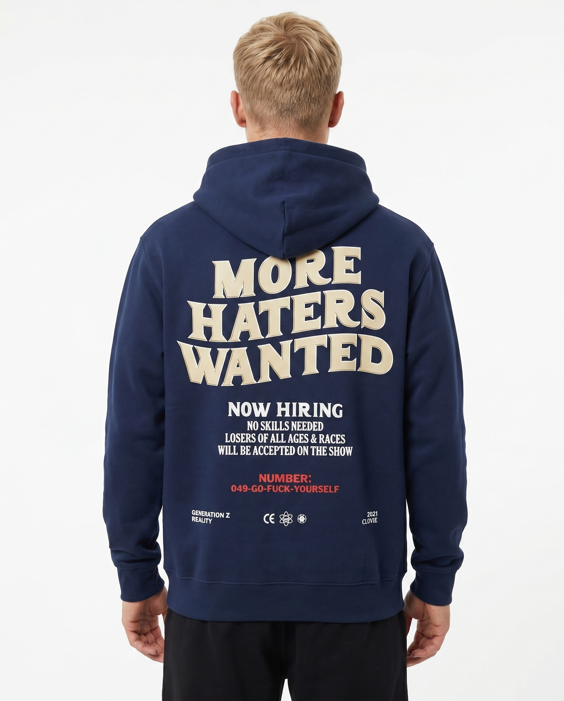 More haters wanted Hoodie New French Navy Rueckansicht