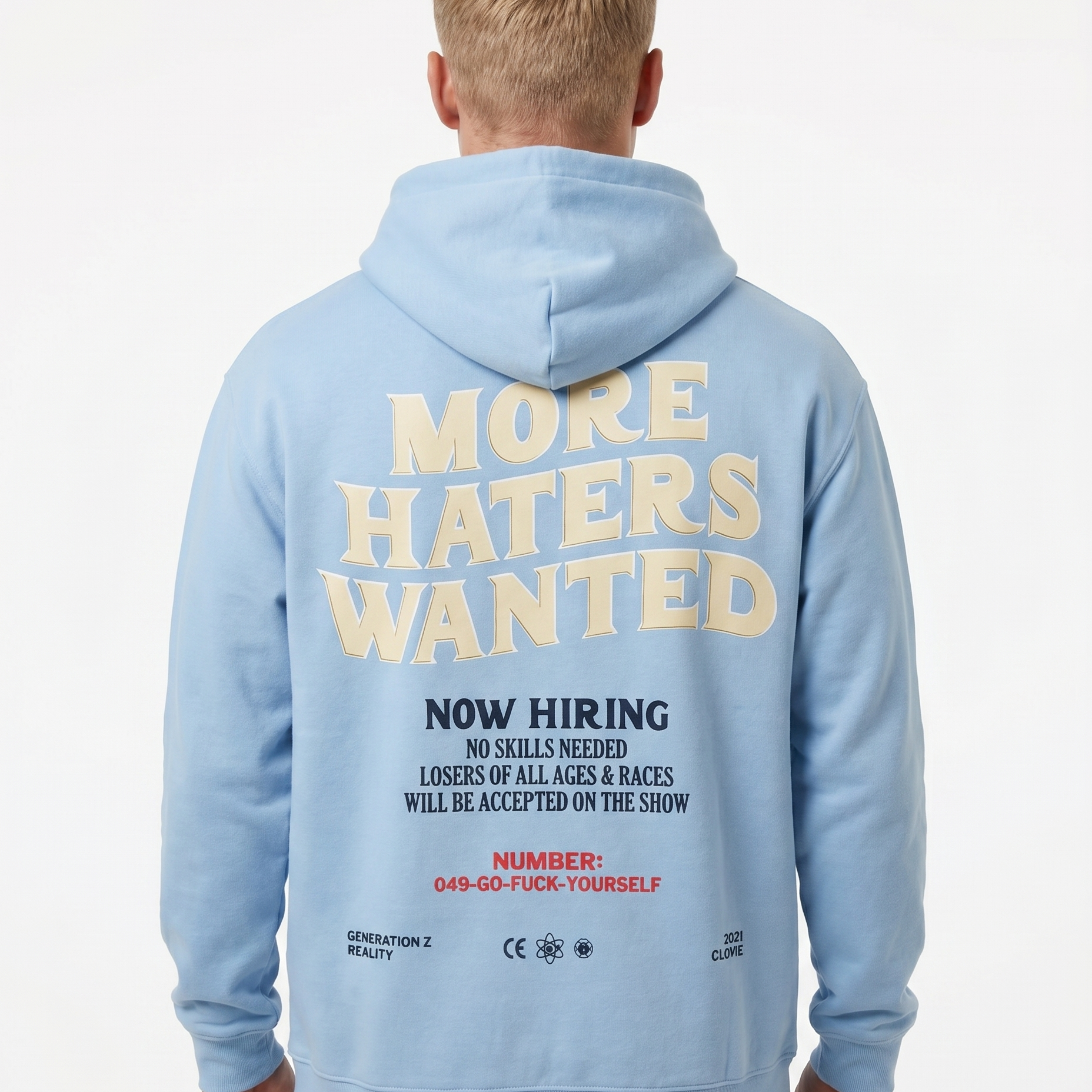 More haters wanted Hoodie Sky Blue Rueckansicht
