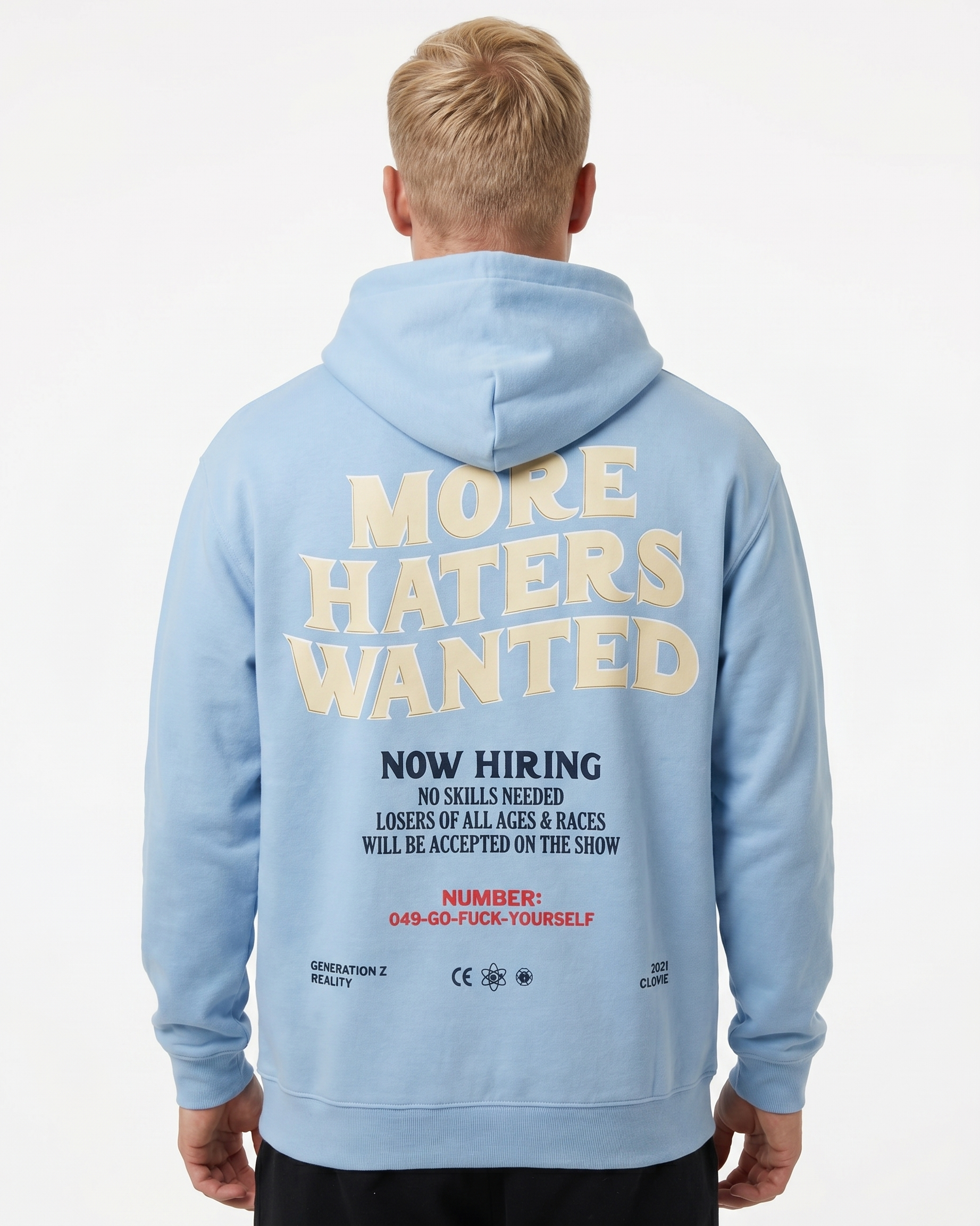 More haters wanted Hoodie Sky Blue Rueckansicht