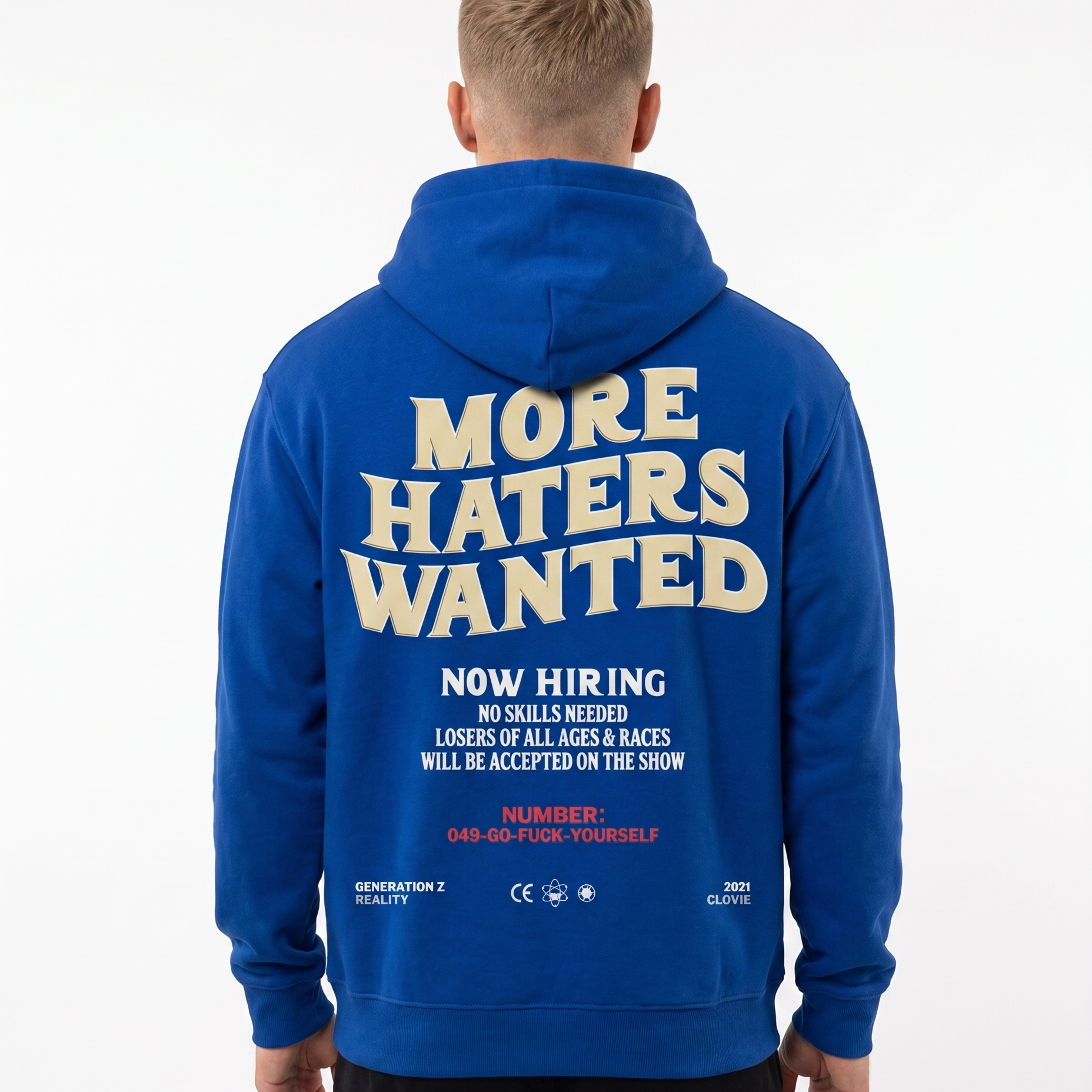 More haters wanted Hoodie Royal Blue Rueckansicht