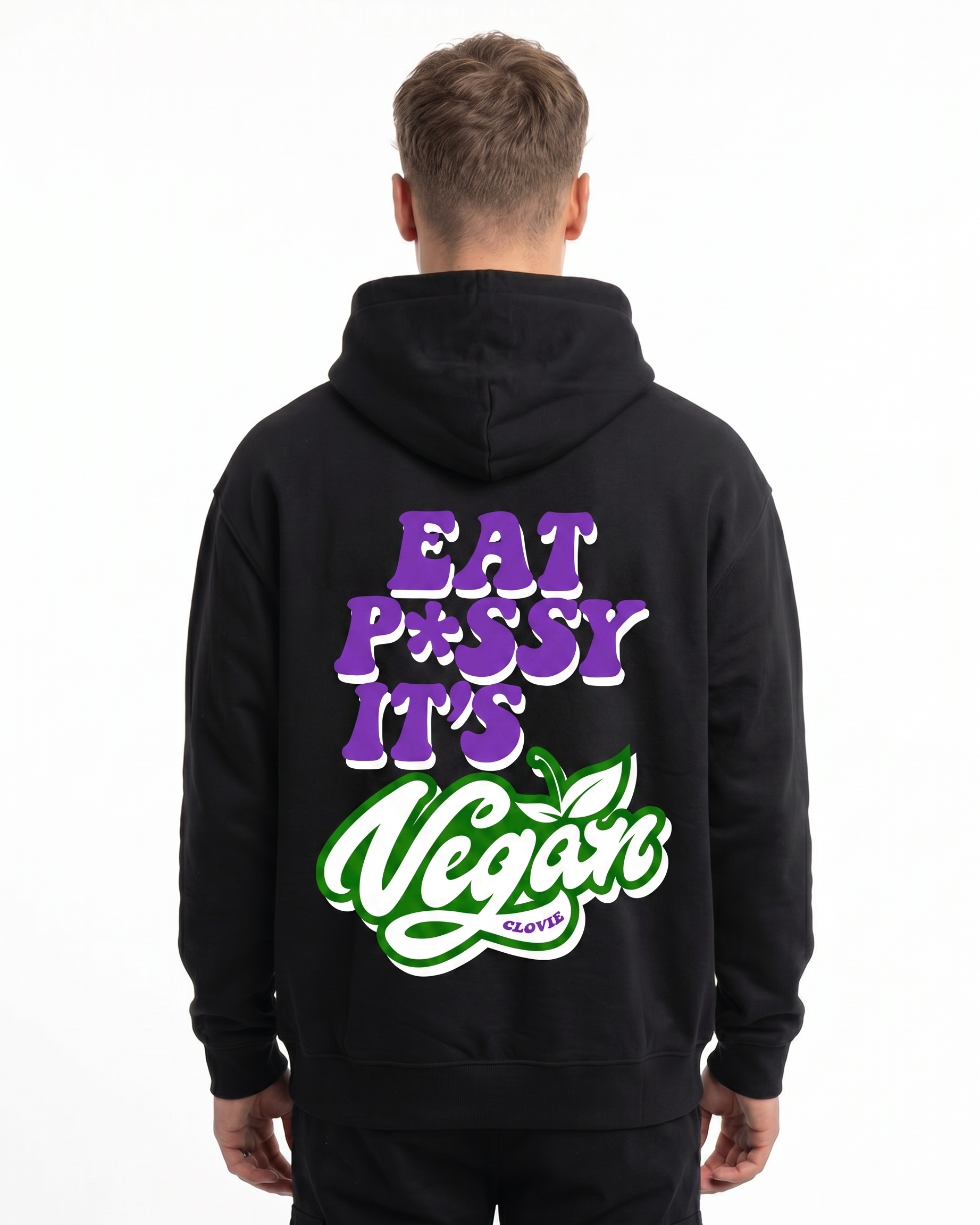 Eat pssy vegan Hoodie Jet Black Rueckansicht