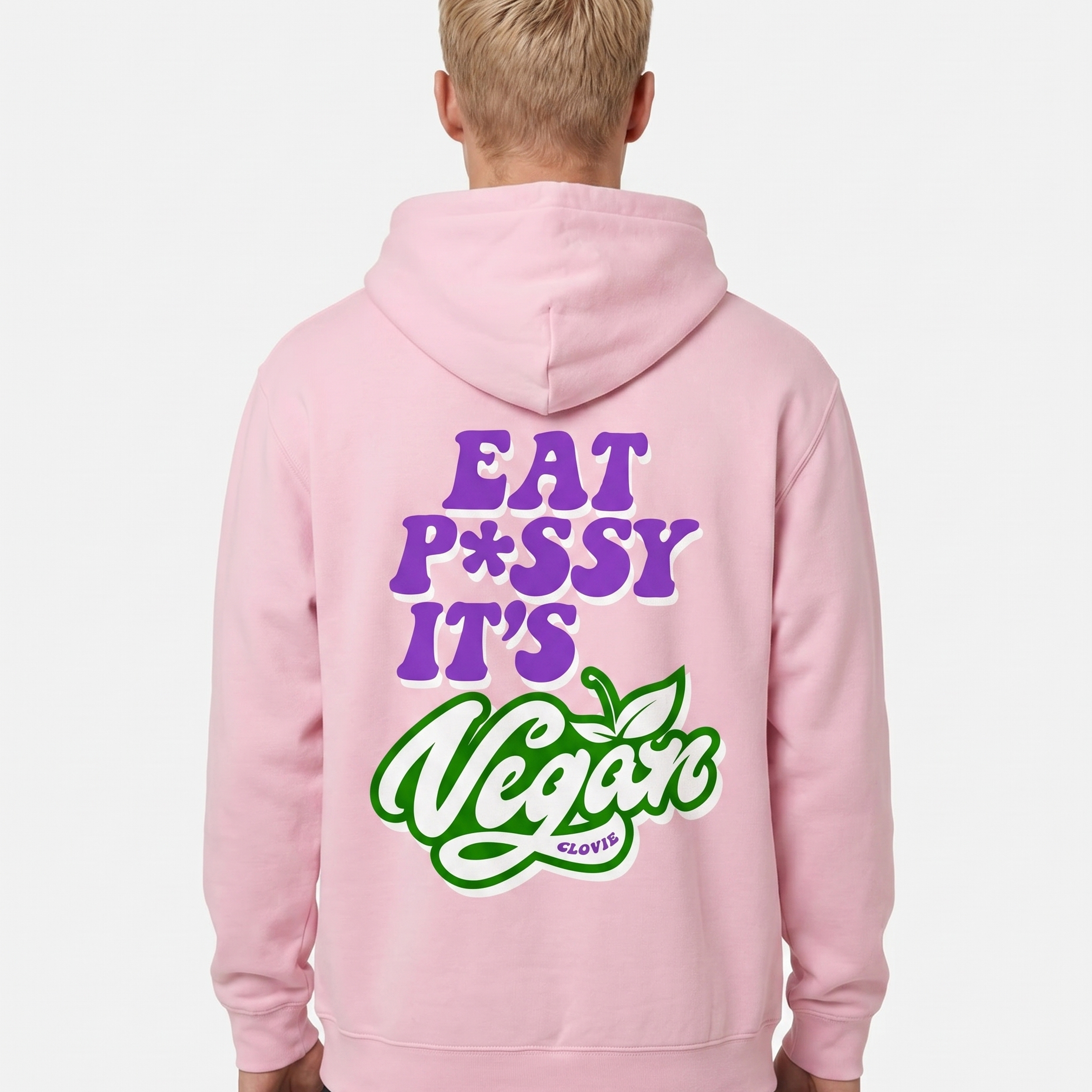 Eat pssy vegan Hoodie Baby Pink Rueckansicht