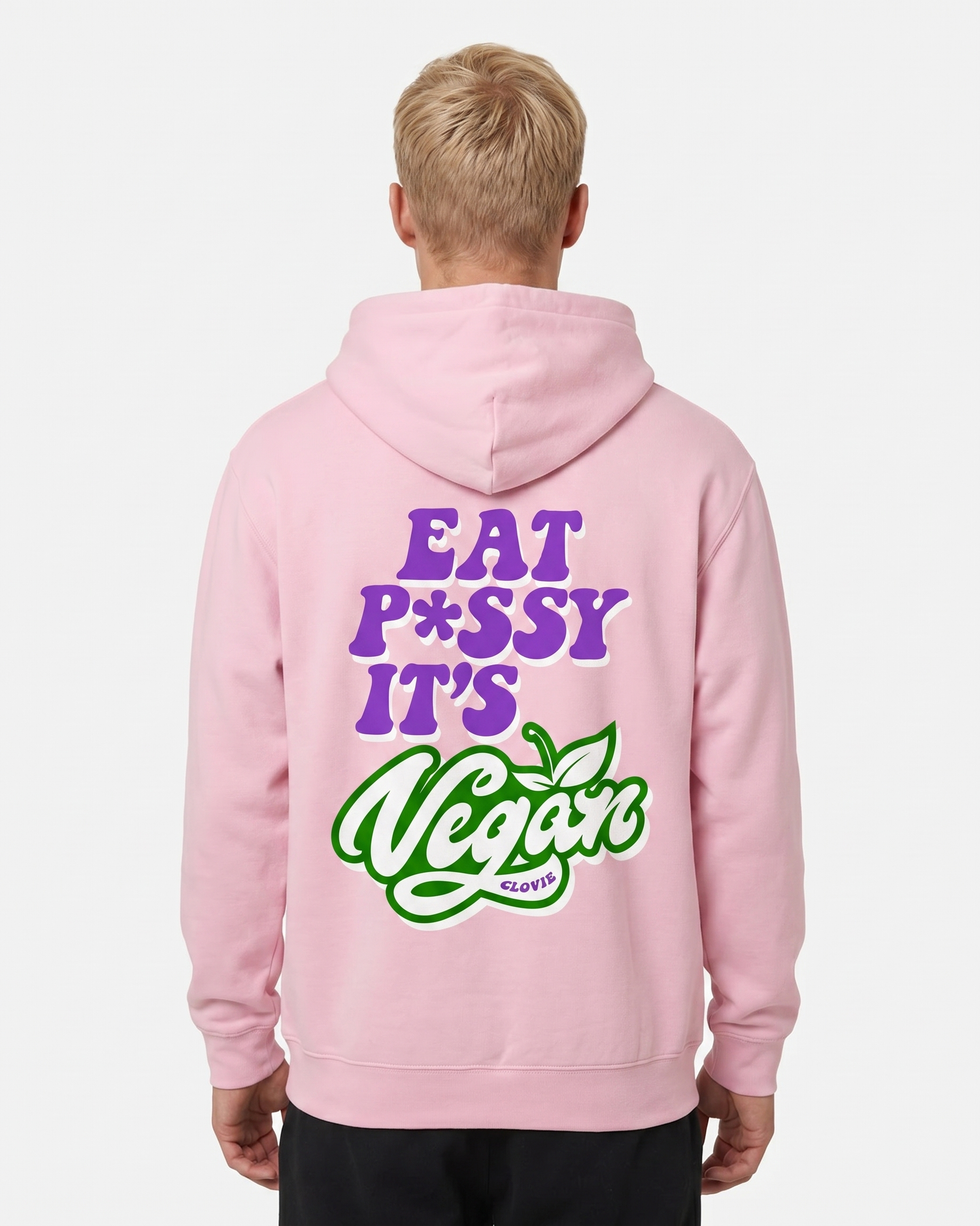 Eat pssy vegan Hoodie Baby Pink Rueckansicht