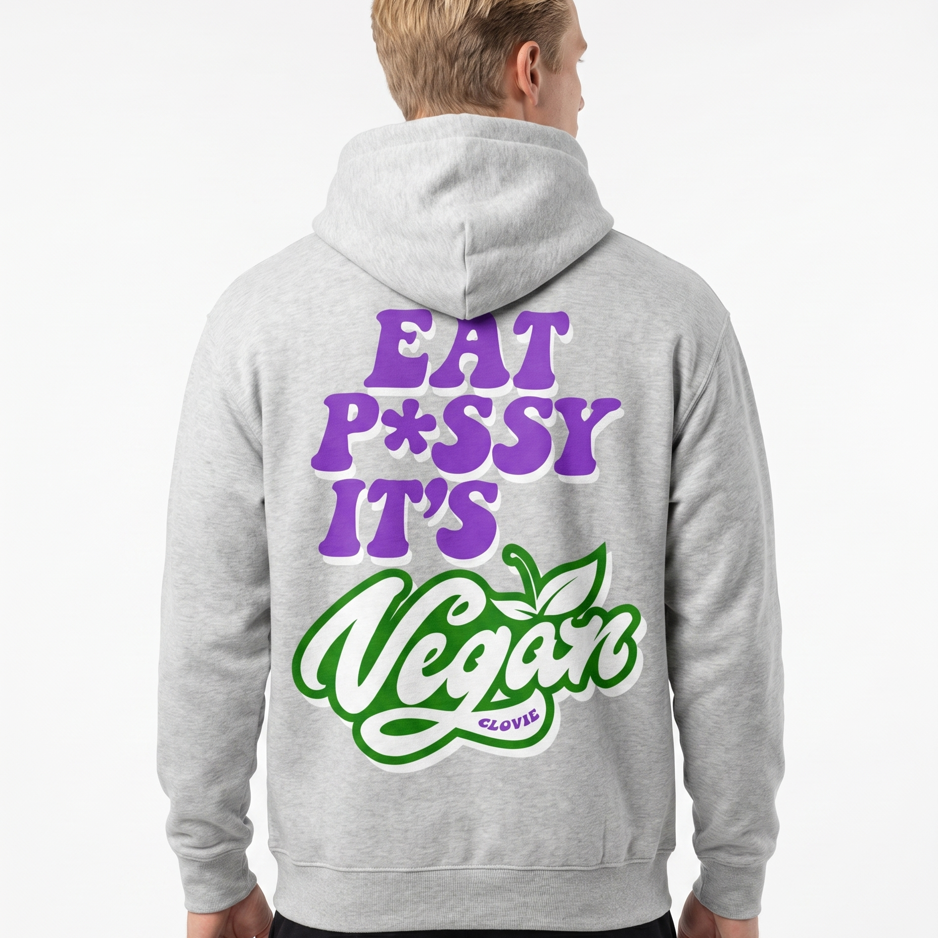 Eat pssy vegan Hoodie Heather Grey Rueckansicht