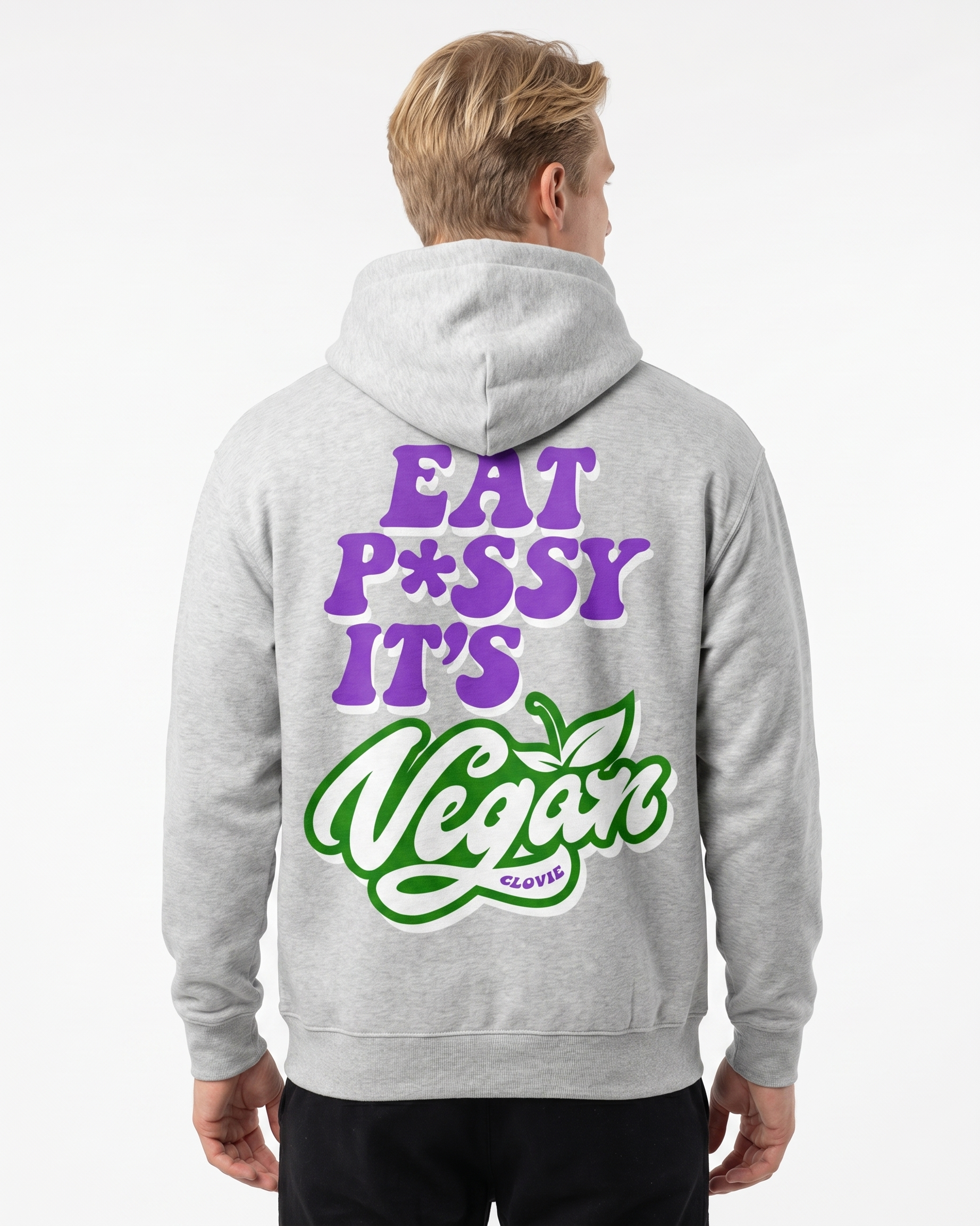 Eat pssy vegan Hoodie Heather Grey Rueckansicht