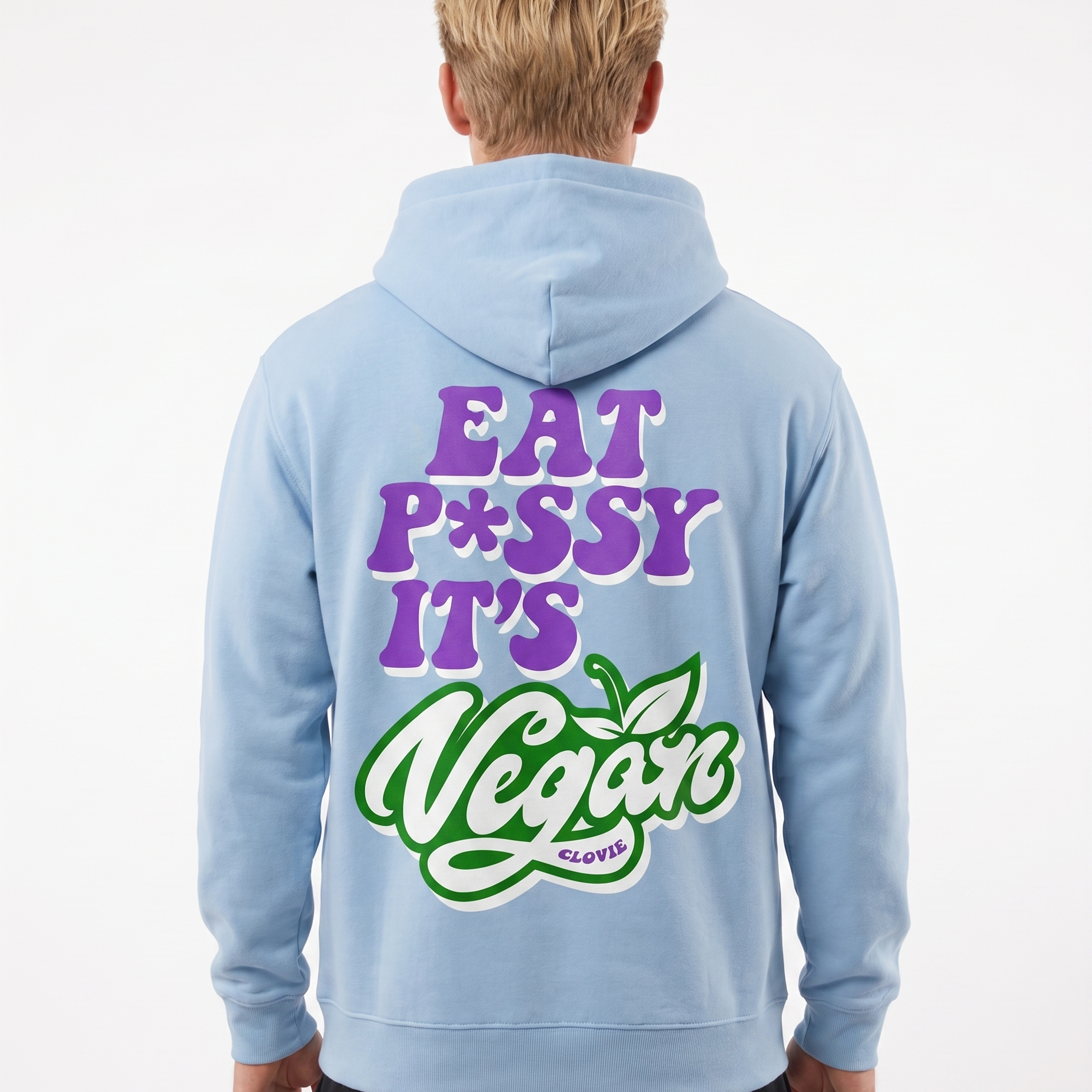 Eat pssy vegan Hoodie Sky Blue Rueckansicht