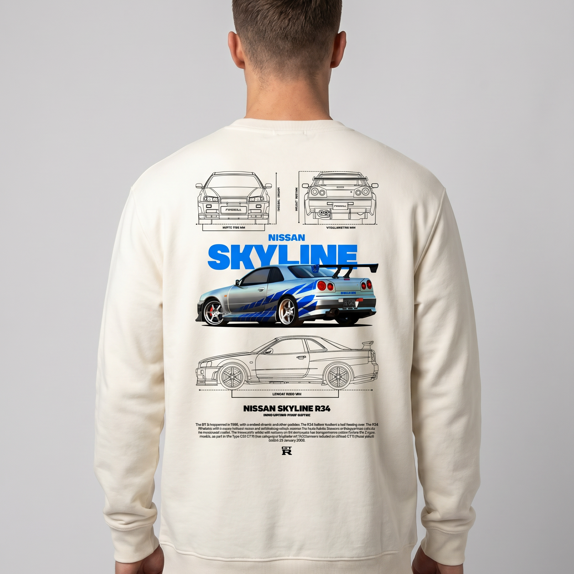 Nissan R34 Sweater Off White Back