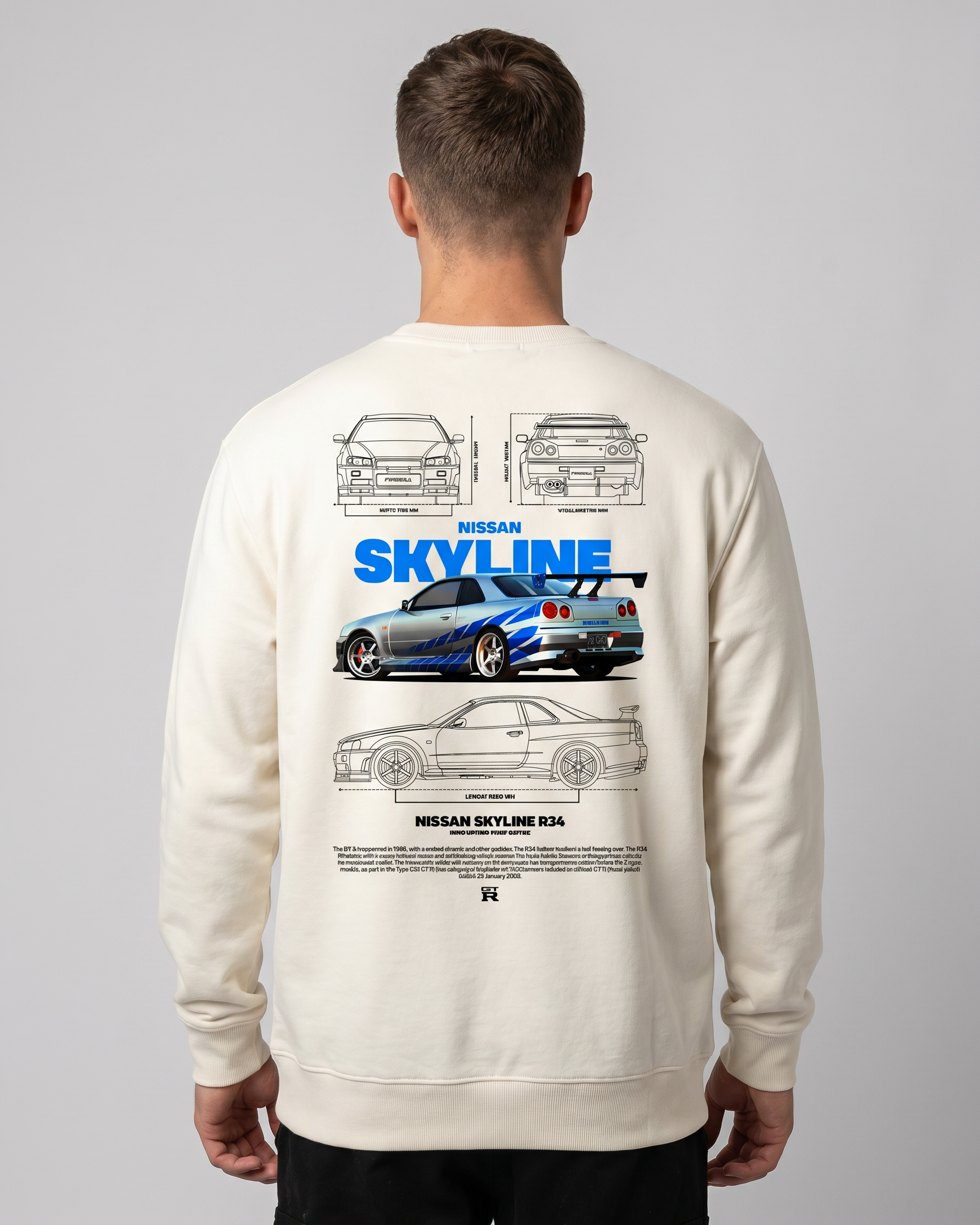 Nissan R34 Sweater Off White Back