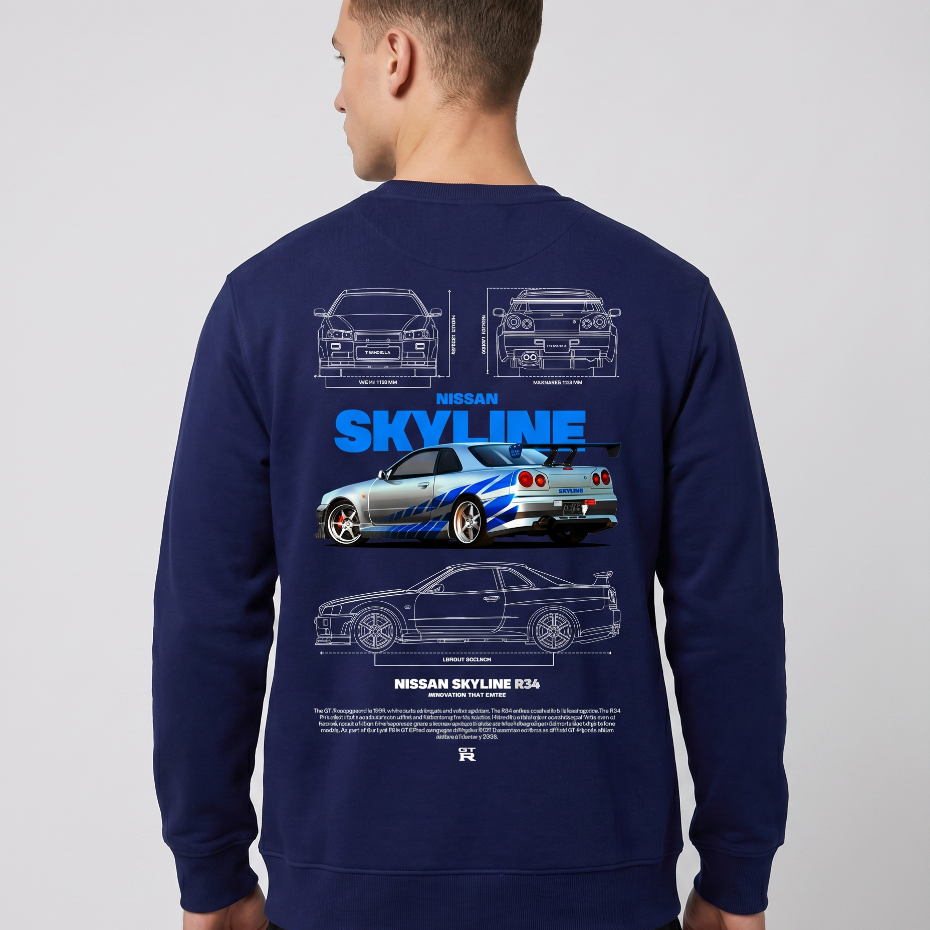Nissan R34 Sweater Navy Back
