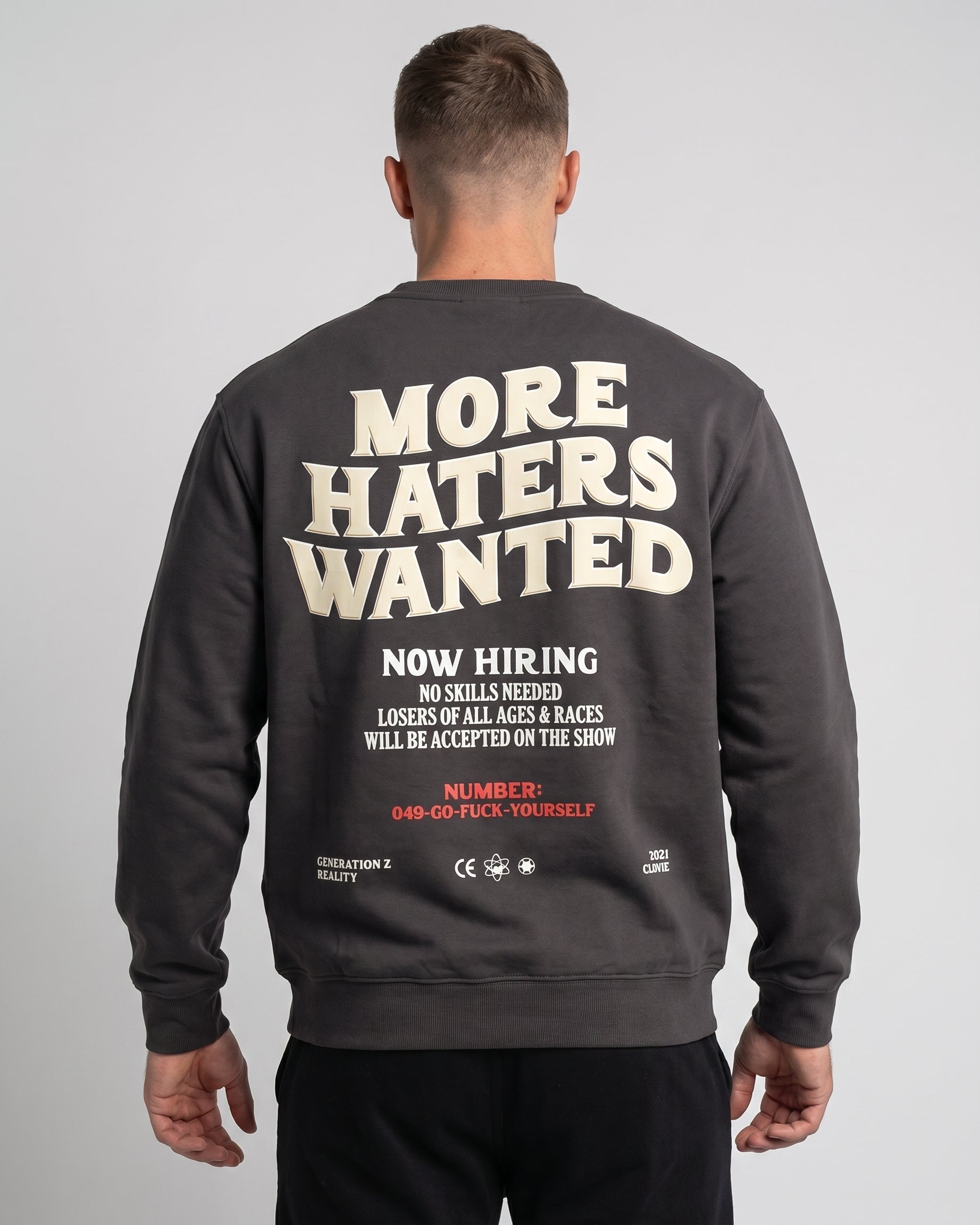 More haters Sweater Asphalt Back