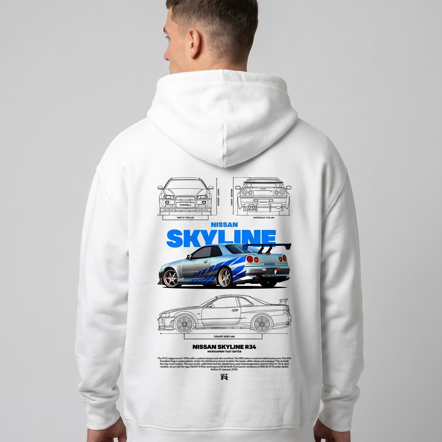 Nissan R34 OVS Hoodie Arctic White Back
