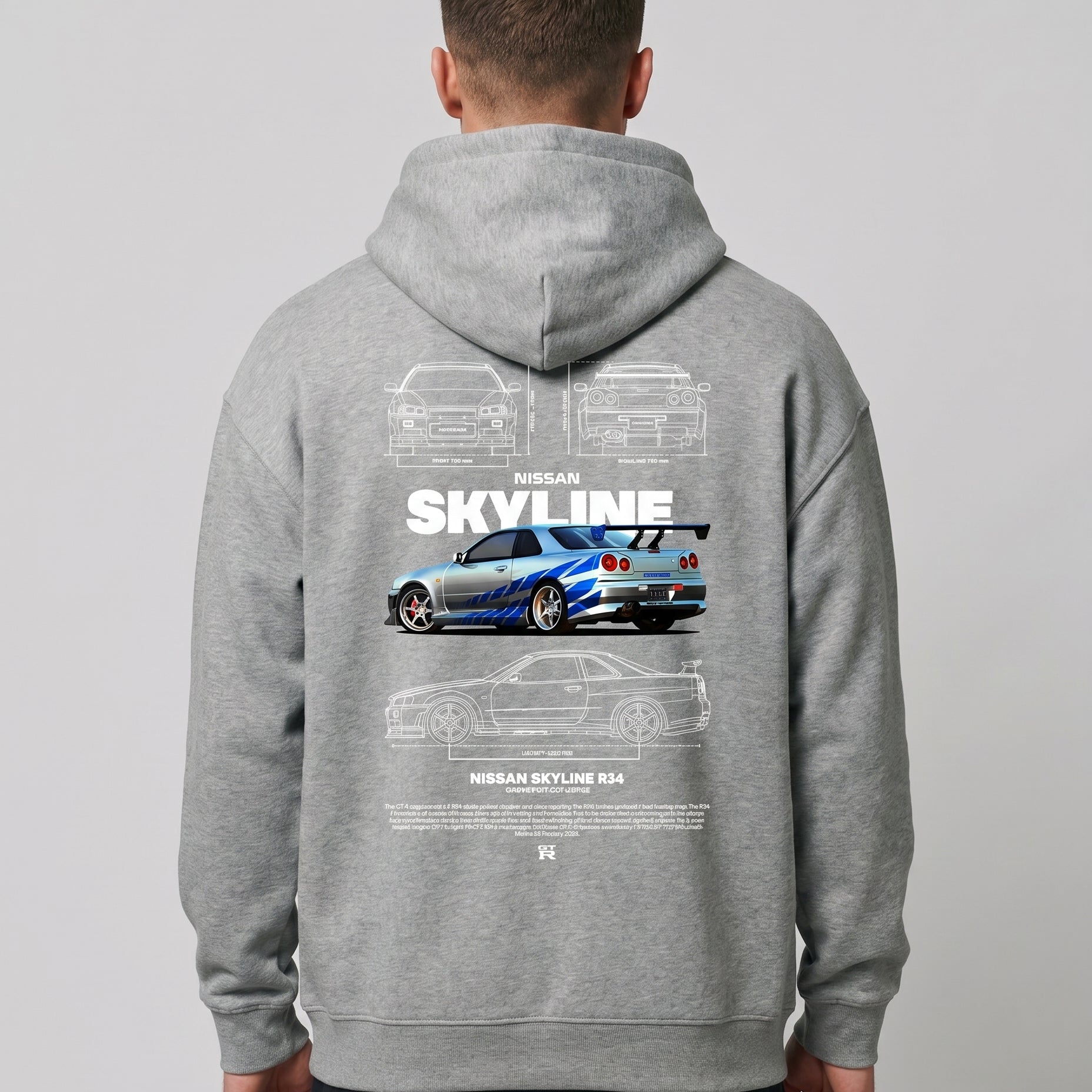 Nissan R34 OVS Hoodie Light Asphalt Back