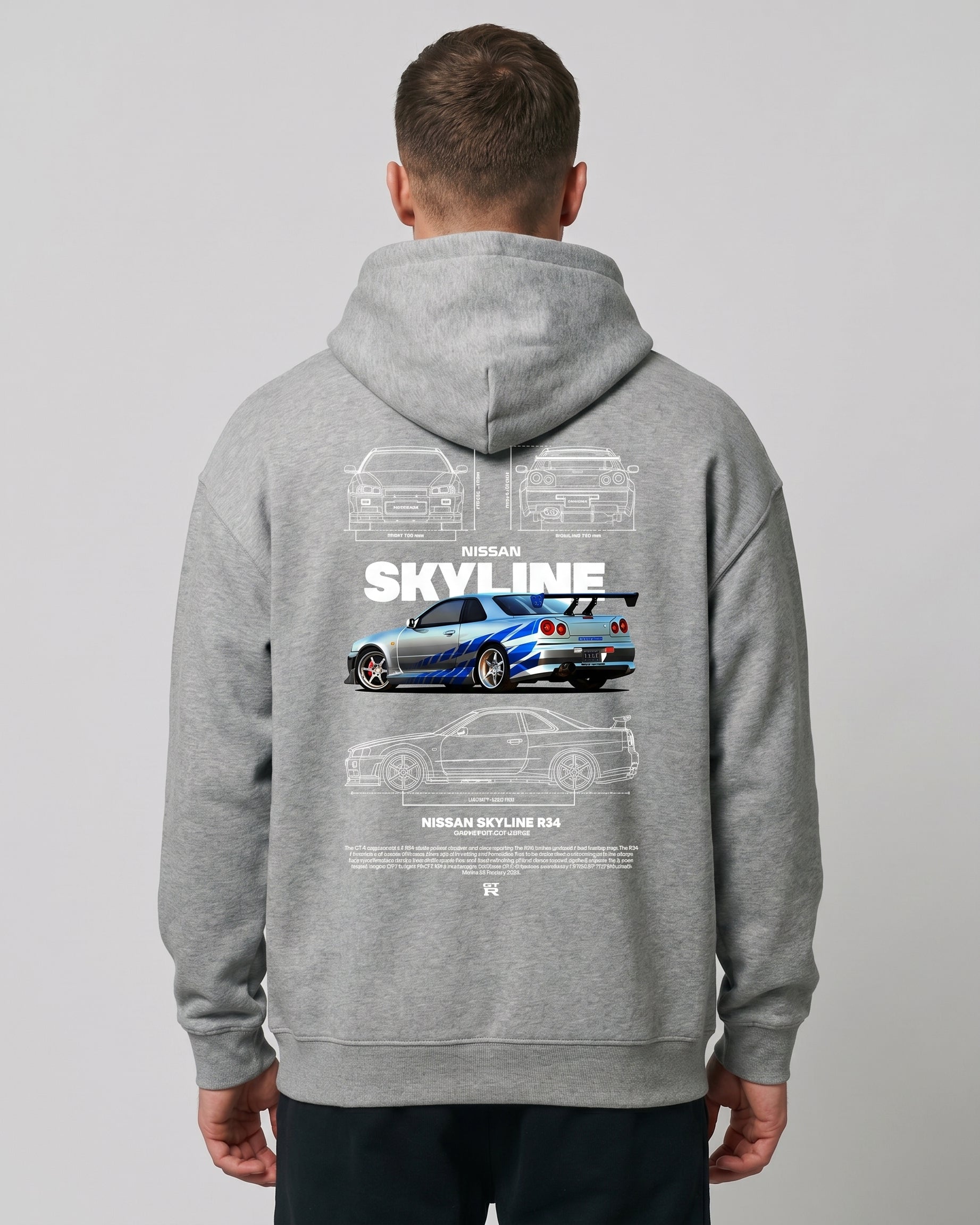 Nissan R34 OVS Hoodie Light Asphalt Back