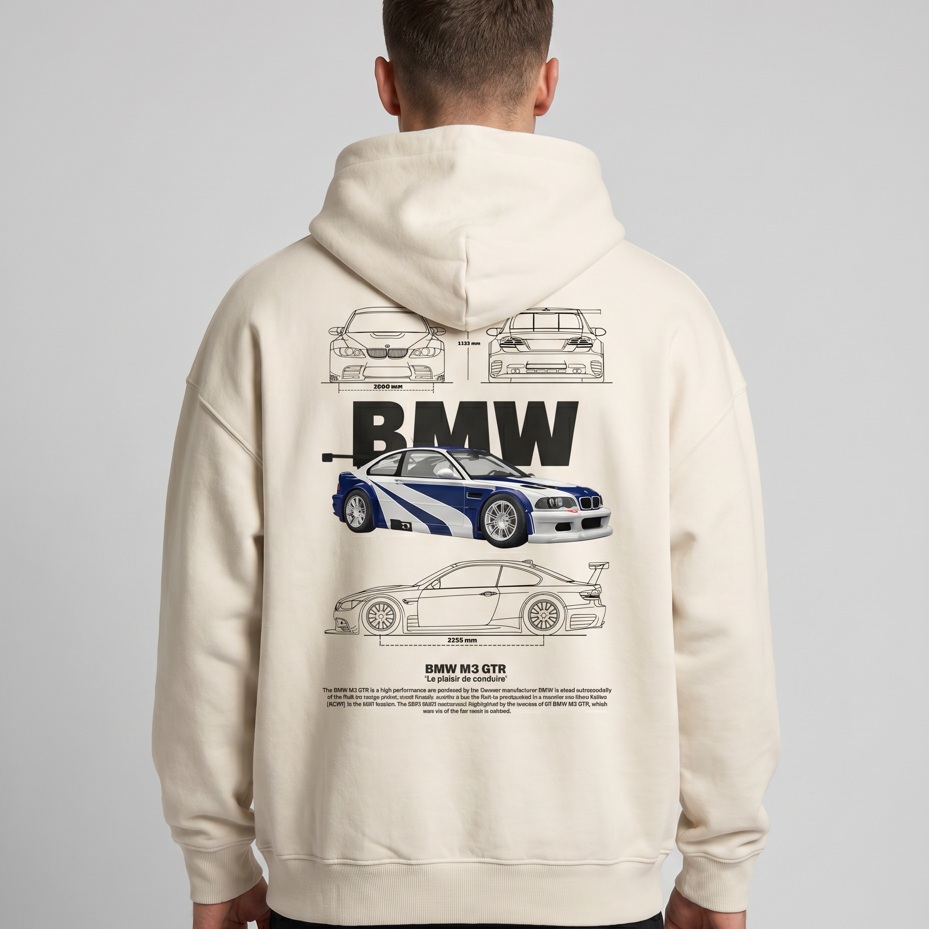 BMW M3 GTR OVS Zip White Sand - model back print (reused OVS Hoodie)