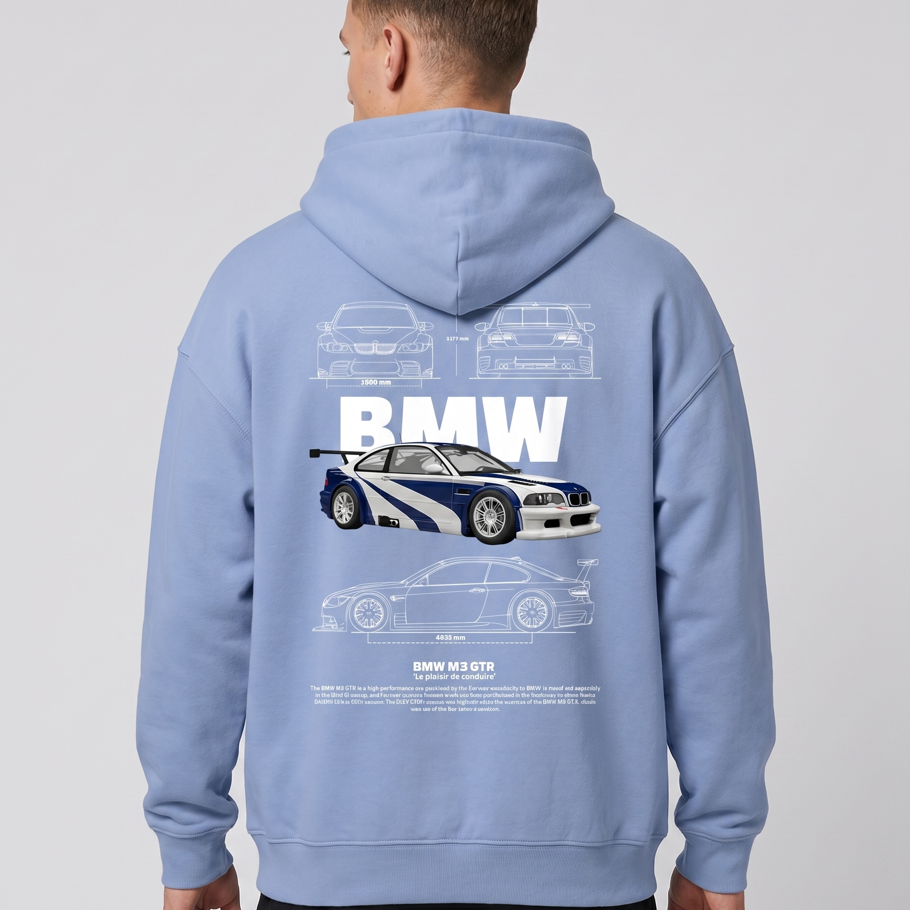 BMW M3 GTR OVS Zip Powder Blue - model back print (reused OVS Hoodie)