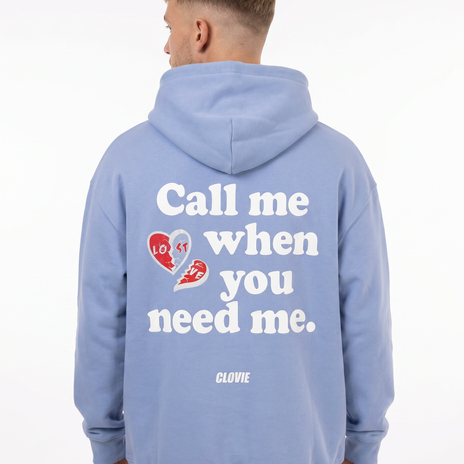 Call me when you need me OVS Zip Powder Blue - model back print (reused from OVS Hoodie)