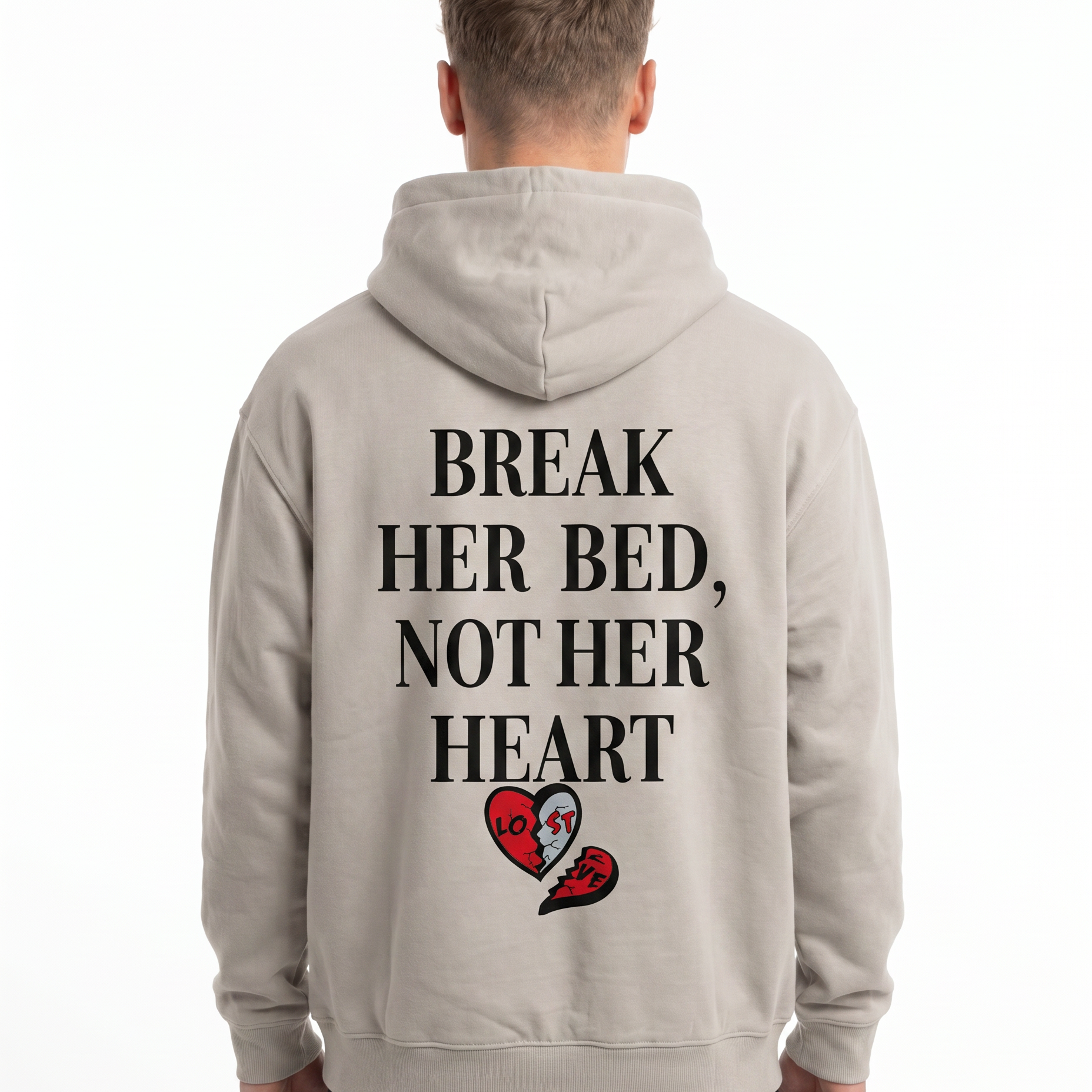 Break her bed not her heart OVS Zip Light Asphalt - model back print (reuse OVS Hoodie back)