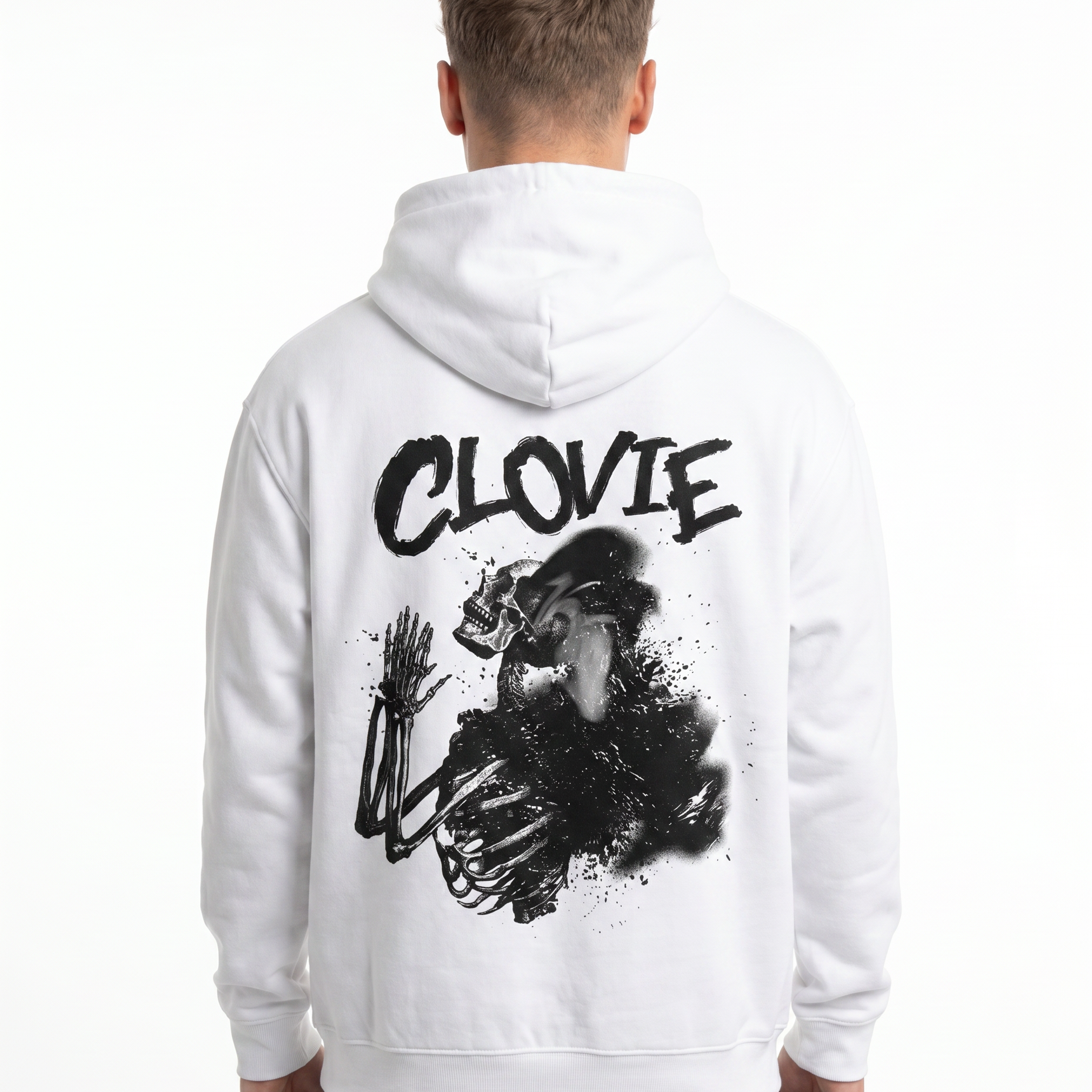 Skeleton Hoodie Arctic White - model back print
