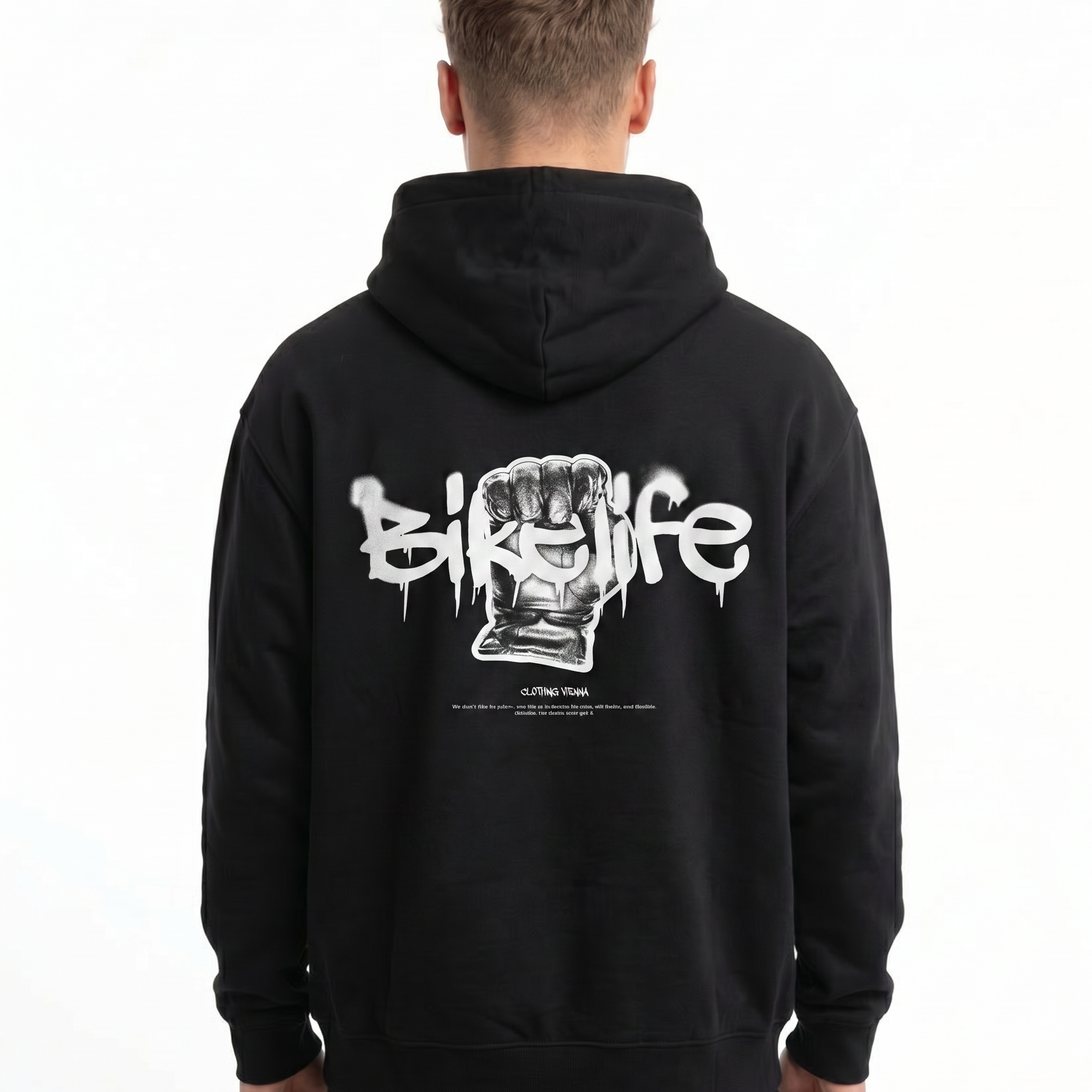 Bikelife Hoodie Jet Black - model back print
