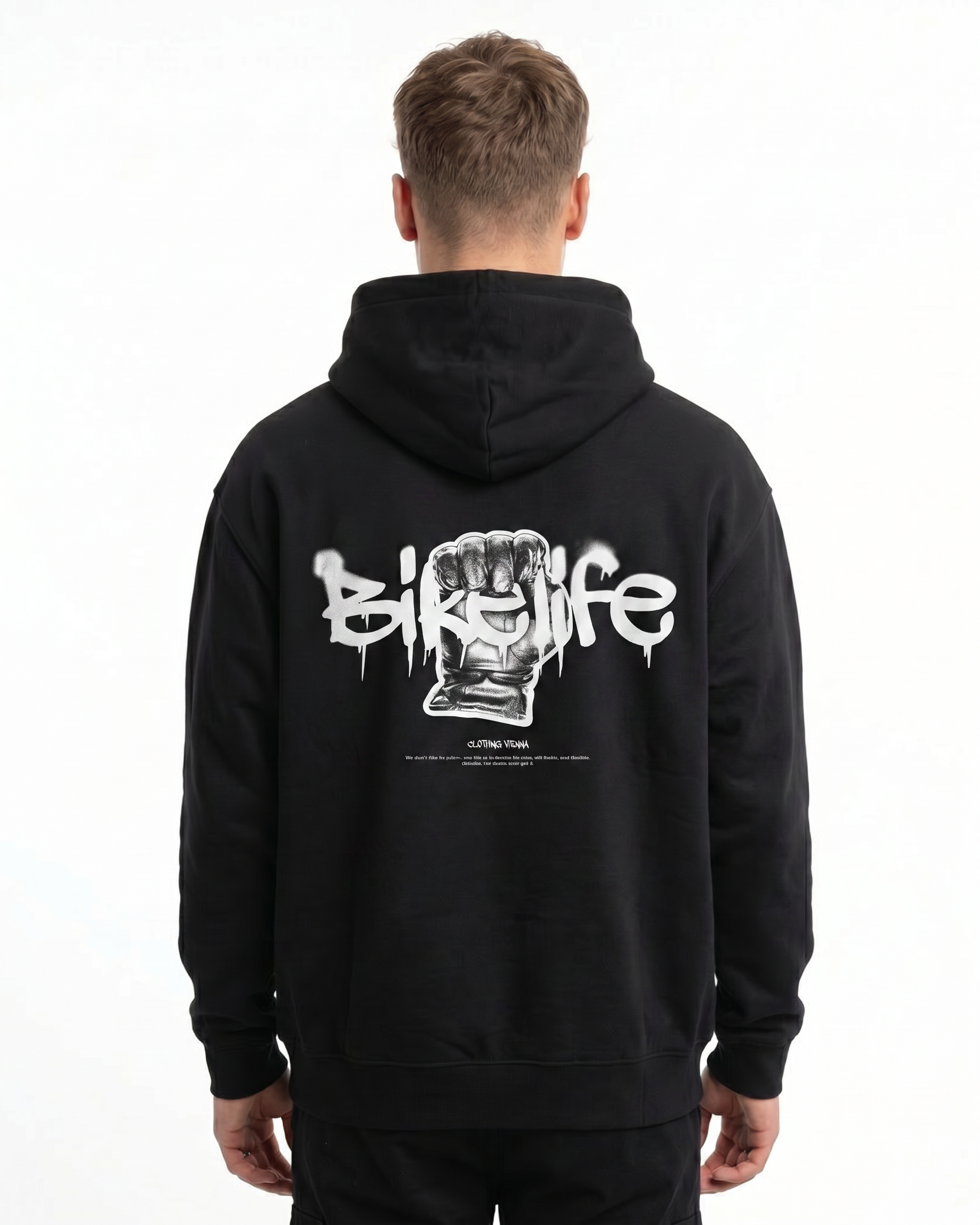 Bikelife Hoodie Jet Black - model back print