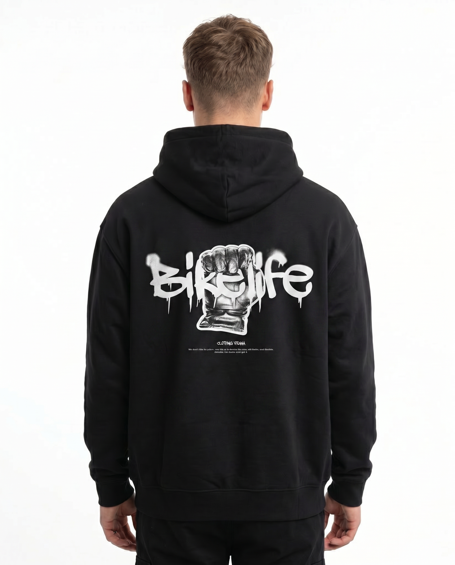 Bikelife Hoodie Jet Black - model back print